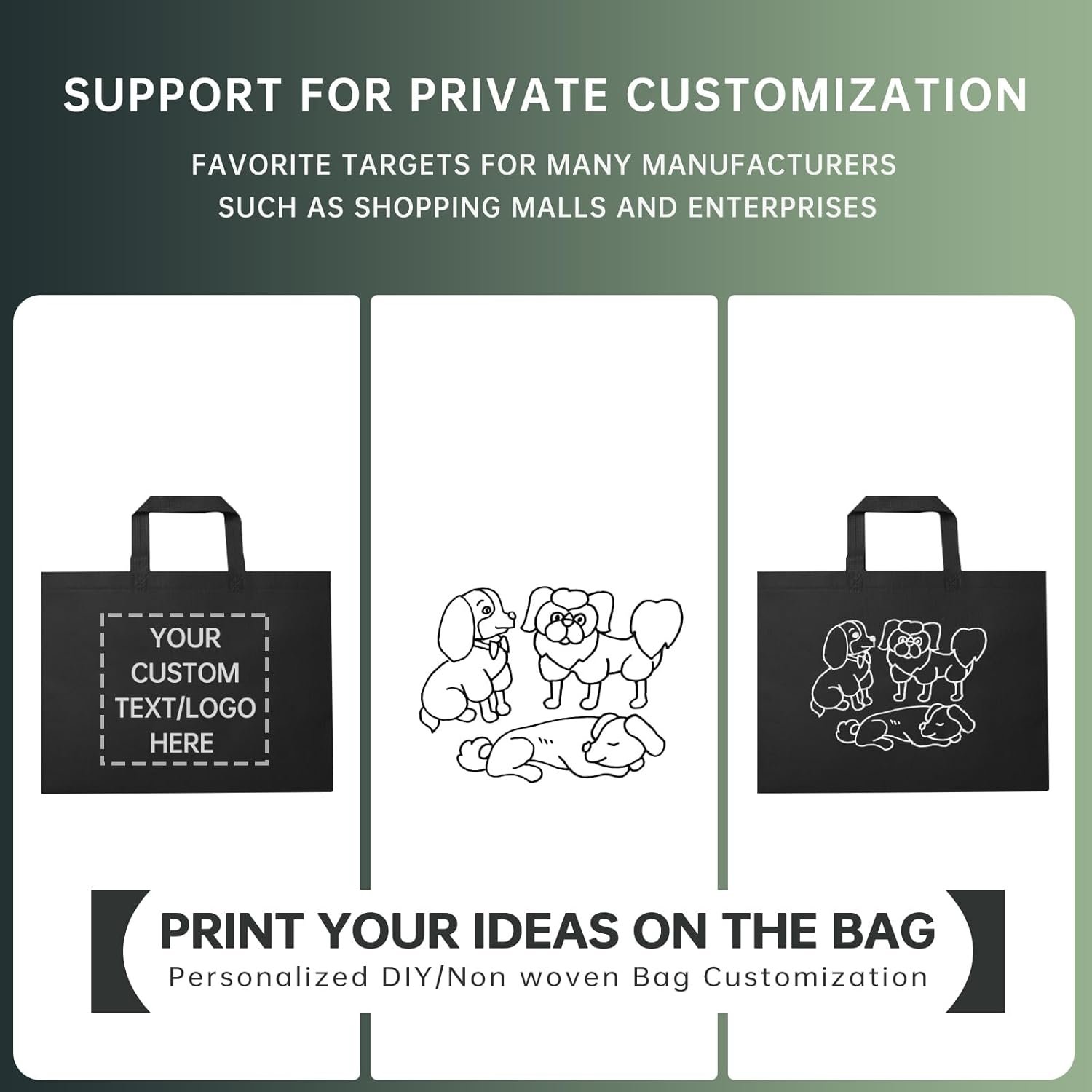 100 sacs de shopping réutilisables - Grossiste en sacs personnalisés avec logo pour publicité commerciale et promotions, idéal pour les fabricants de sacs en gros.