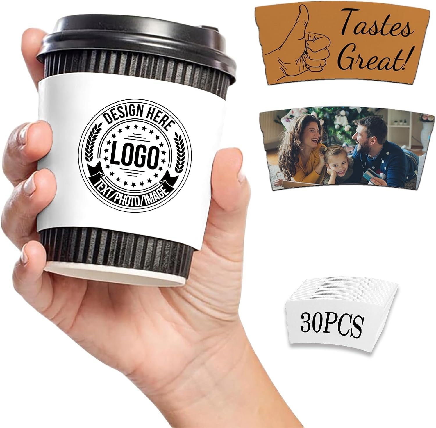 Grossiste en sleeves de café personnalisés 10-1000PCS avec logo d'entreprise, fourniture jetable pour événements, mariage, anniversaire et fête d'engagement, 30PCS personnalisé, fabricant de produits en papier.