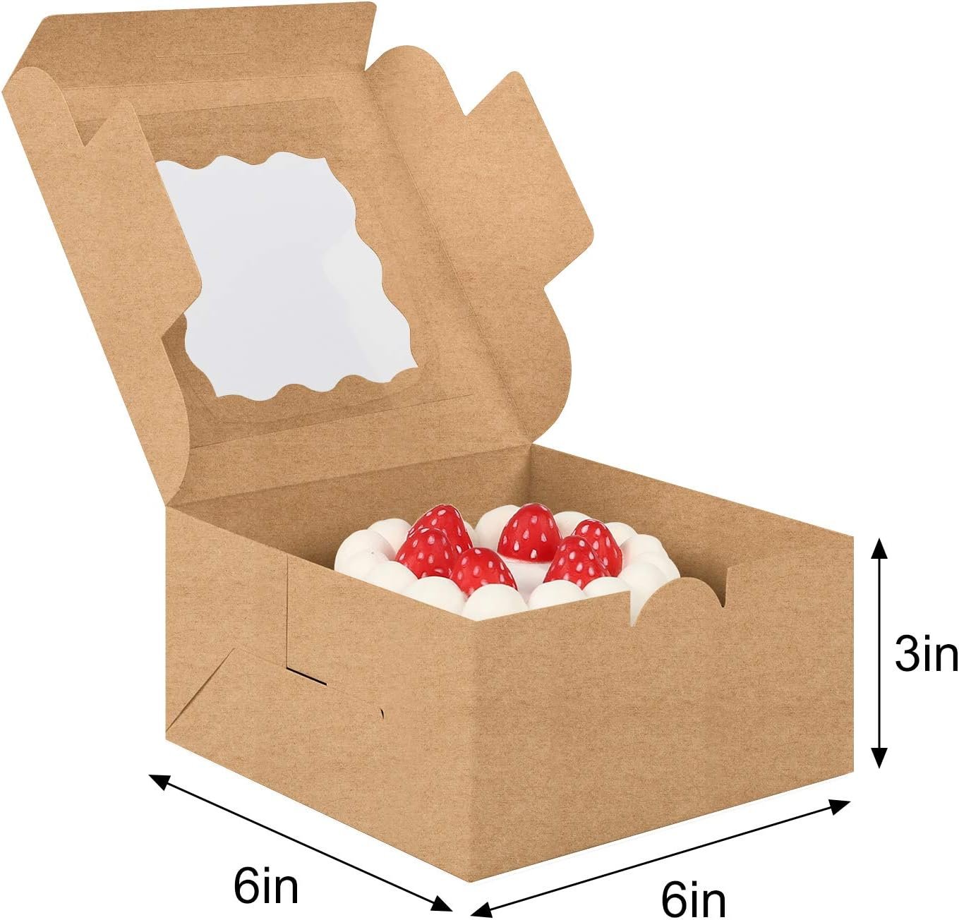 Grossiste Boxes de Pâtisserie en Vrac 24pcs 6x6x3in, Boîtes à Cookies en Brun avec Fenêtre, Papier Parchment et Autocollants Inclus, Fabricant de Boîtes pour Fête, Mariage, Anniversaire, Logo Personnalisé