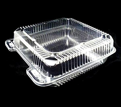 Grossiste contenant alimentaire transparent à charnière en plastique de 8" x 8" x 3" (pack de 25), Logo Personnalisé, Fabricant.