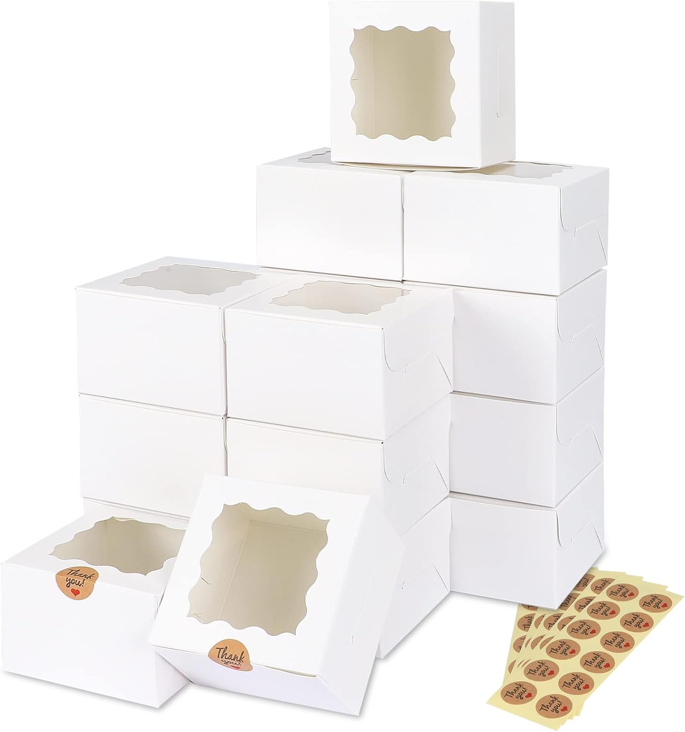 Grossiste boîtes à biscuits blanches avec fenêtre 4x4x2,5 pouces, à utiliser pour petits cookies, friandises, desserts et fraises enrobées de chocolat, avec logo personnalisé et 5 autocollants, fabricant de solutions d'emballage en gros