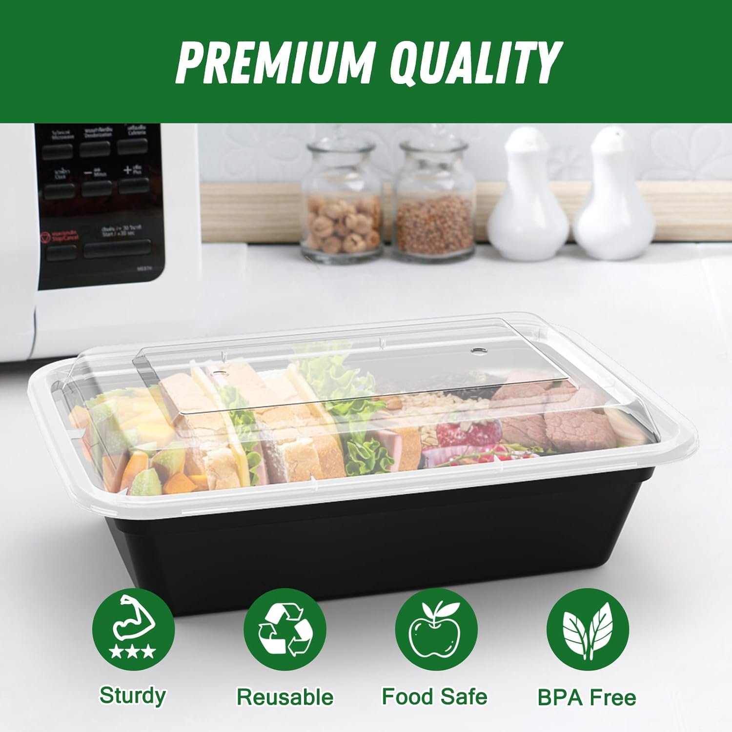 Grossiste Containers alimentaires en plastique de 38 oz, 50 sachets de 100 pièces, réutilisables avec couvercles, robustes et étanches, sûrs pour les aliments, adaptés pour micro-ondes, congélateur et lave-vaisselle, marque blanche de stockage alimentaire.