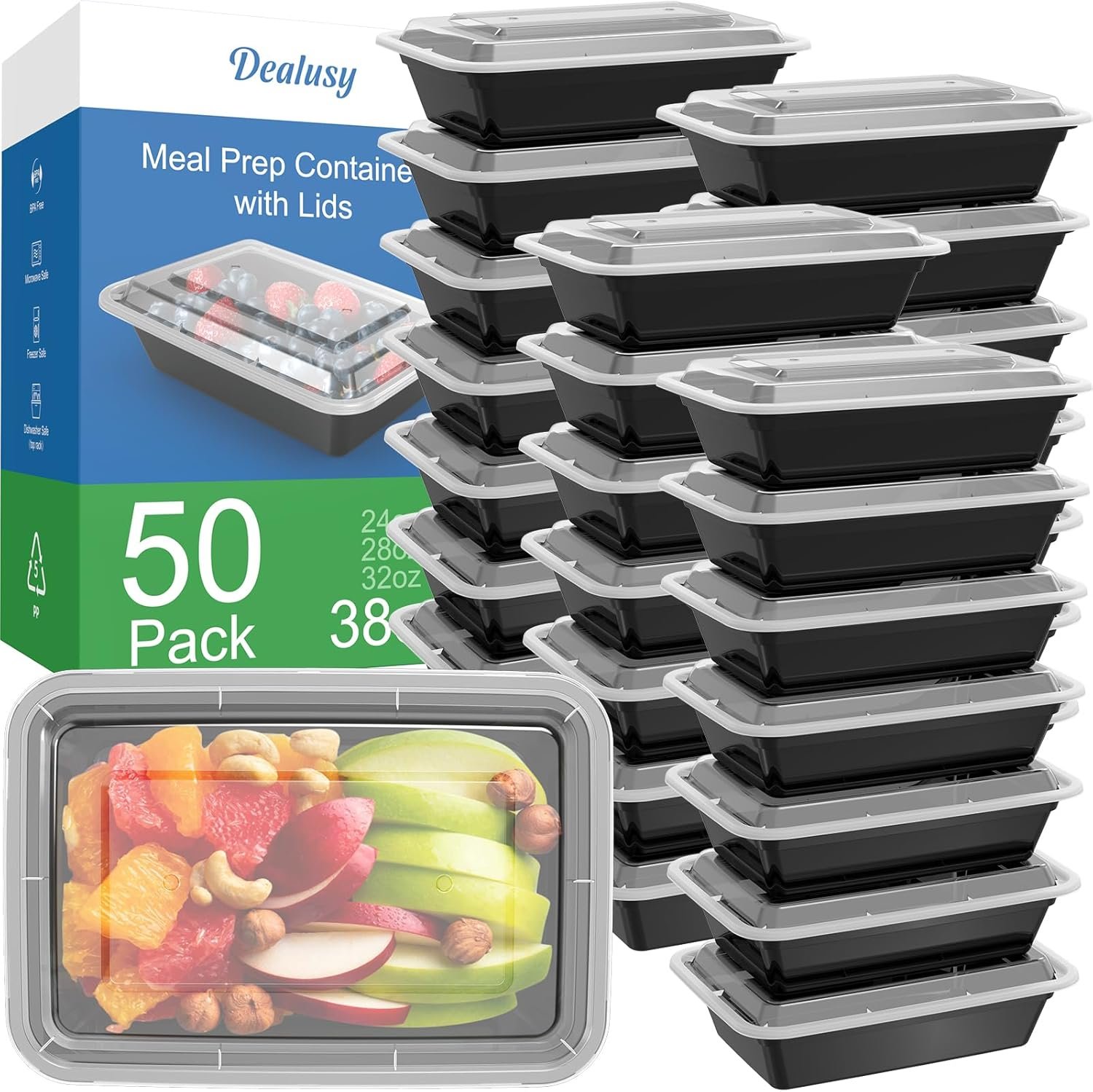 Grossiste Containers alimentaires en plastique de 38 oz, 50 sachets de 100 pièces, réutilisables avec couvercles, robustes et étanches, sûrs pour les aliments, adaptés pour micro-ondes, congélateur et lave-vaisselle, marque blanche de stockage alimentaire.