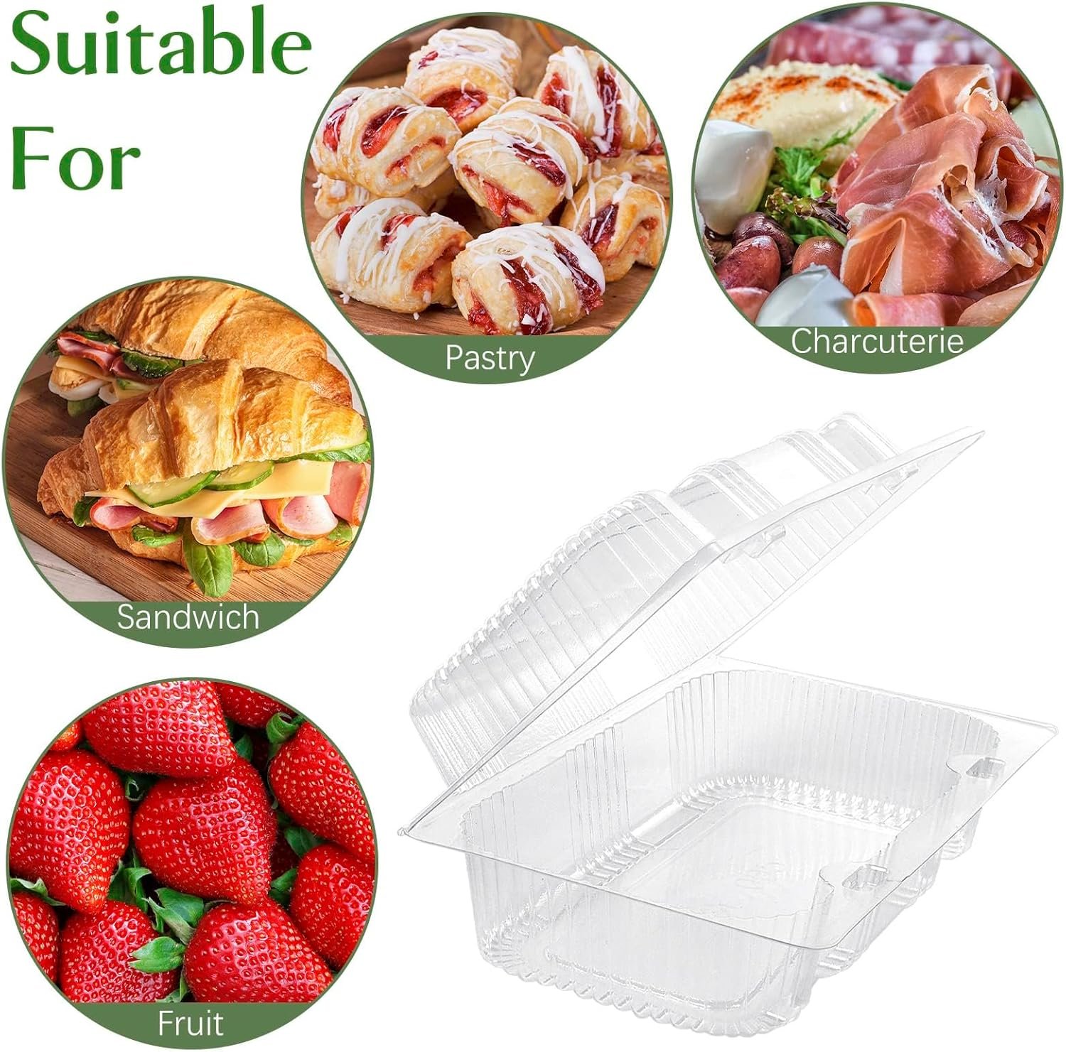 Grossiste Contenants alimentaires en plastique rigide à charnière 7,2x4,7x3 pouces avec couvercles transparents (40 pièces) - Vente en gros de boîtes à dessert, tranches de gâteaux, salades, pâtisseries et sandwiches - Fabricant reconnu Grossiste Contenants alimentaires en plastique rigide à charnière 7,2x4,7x3 pouces avec couvercles transparents (40 pièces) - Vente en gros de boîtes à dessert, tranches de gâteaux, salades, pâtisseries et sandwiches - Fabricant reconnu