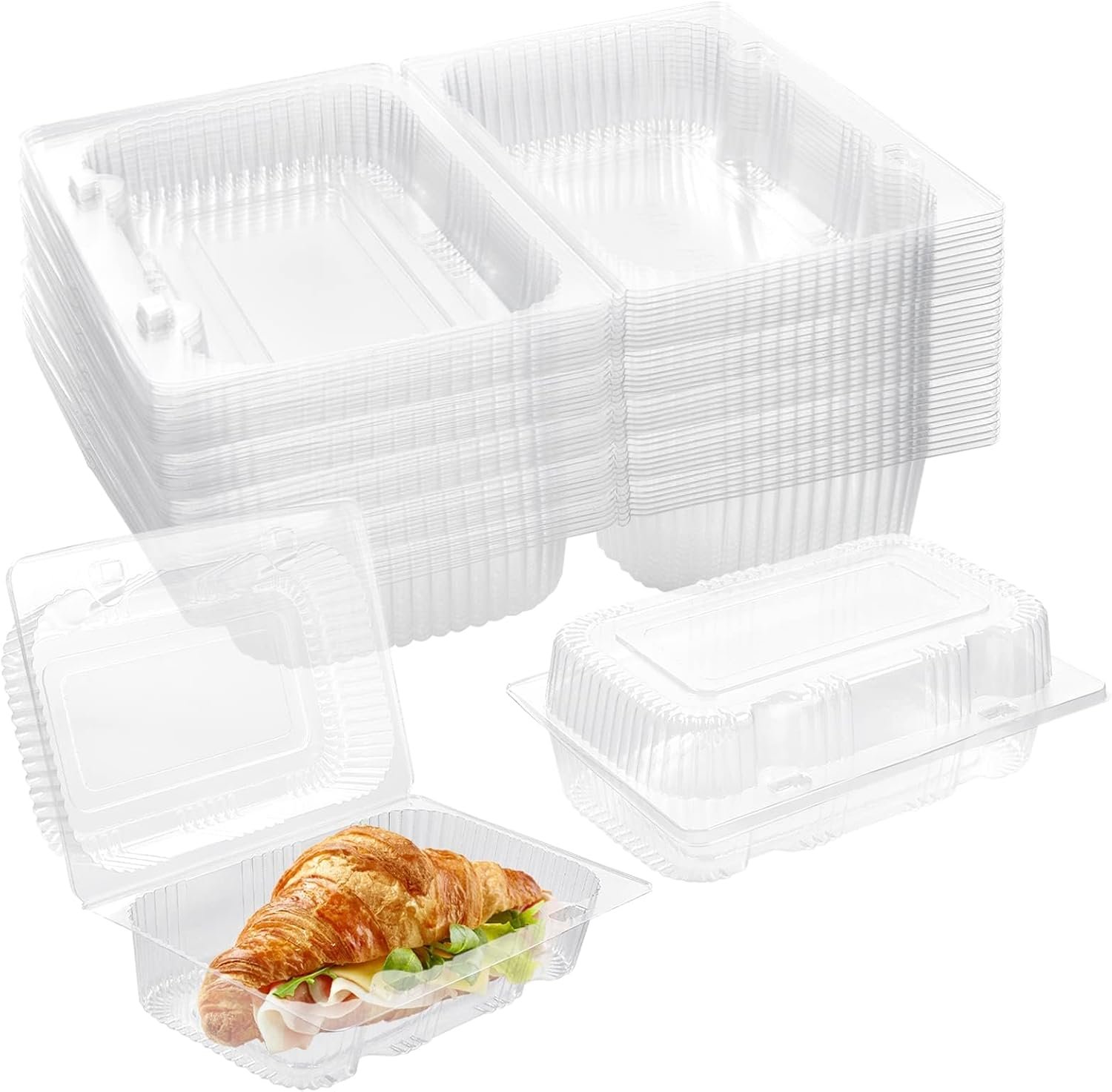 Grossiste Contenants alimentaires en plastique rigide à charnière 7,2x4,7x3 pouces avec couvercles transparents (40 pièces) - Vente en gros de boîtes à dessert, tranches de gâteaux, salades, pâtisseries et sandwiches - Fabricant reconnu