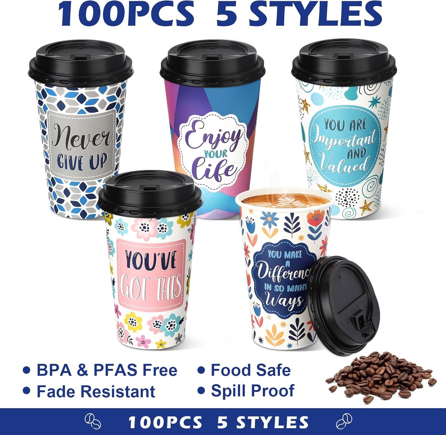 Grossiste 100 gobelets en papier jetables de 16 oz avec couvercles, idéal pour café, thé, eau, ou jus, logo personnalisé disponible, fournisseur pour boissons chaudes et froides en gros.