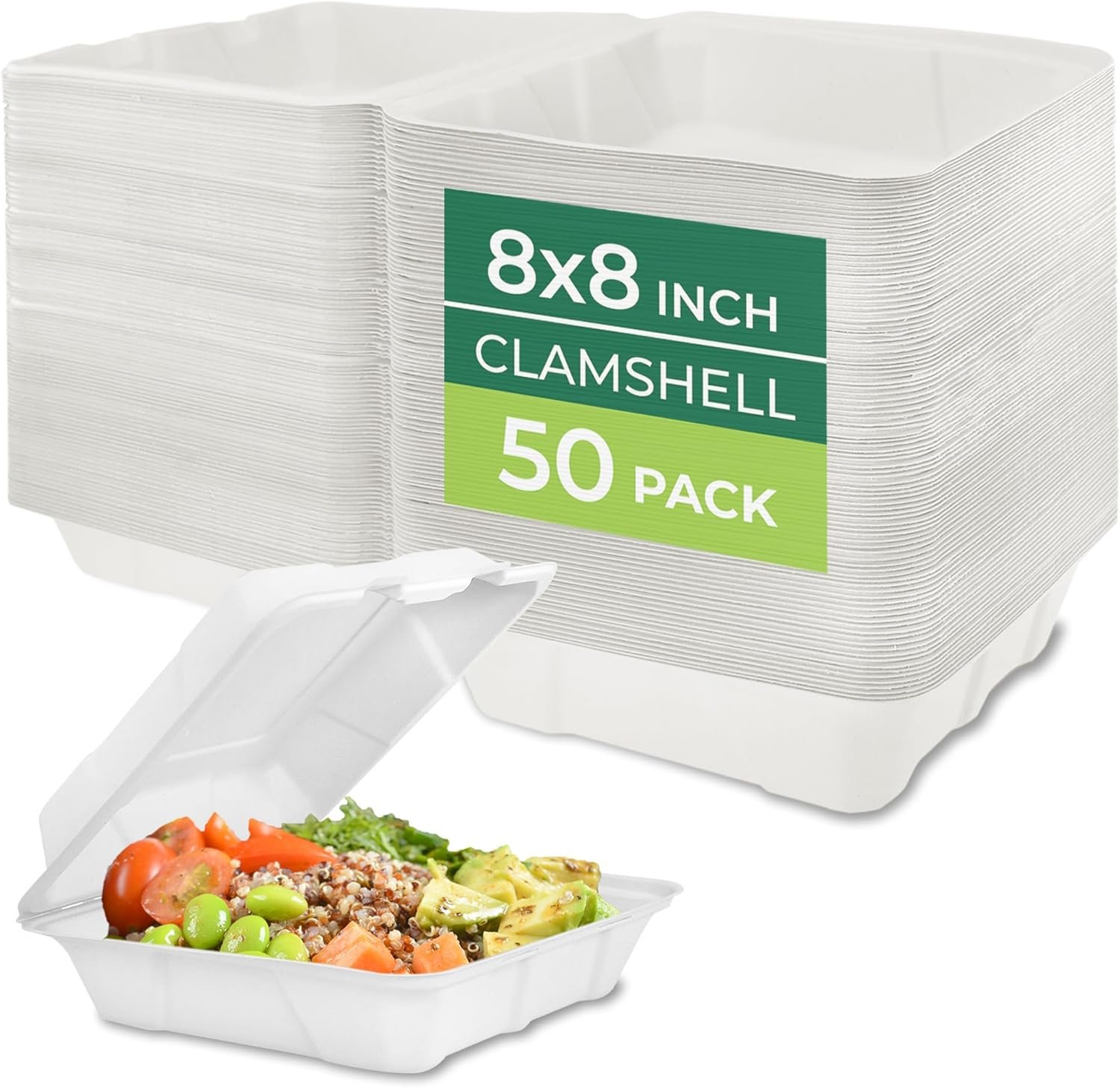 Grossiste de Contenants Alimentaires en Papier 8x8" - 50-Pack, Fournisseur de Boîtes à Emporter Compostables en Canne à Sucre, OEM Résistantes au Micro-ondes et au Congélateur, Empilables