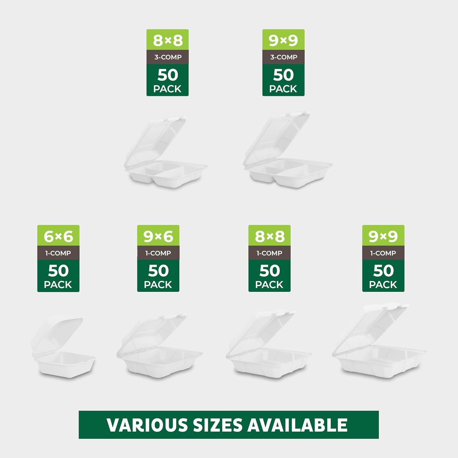 Containers alimentaires jetables en vrac avec couvercles [6x6 50-Pack], fabriqués à partir de canne à sucre biodégradable - Récipients en papier, adaptés pour micro-ondes et congélation, avec logo personnalisé, empilables.