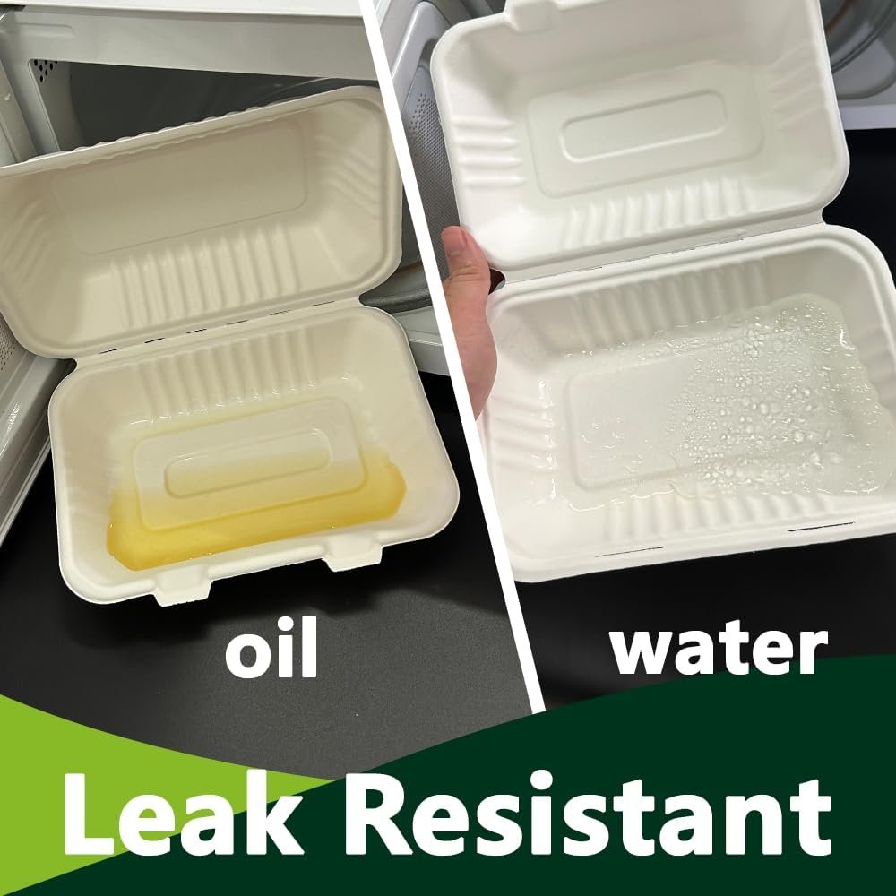 Conteneurs à emporter 9x6 pouces en bagasse compostable, Vente en gros, 75 pièces, Boîtes alimentaires jetables avec couvercles, Grossiste en contenants pour déjeuner et préparation de repas, Fabricant durable.