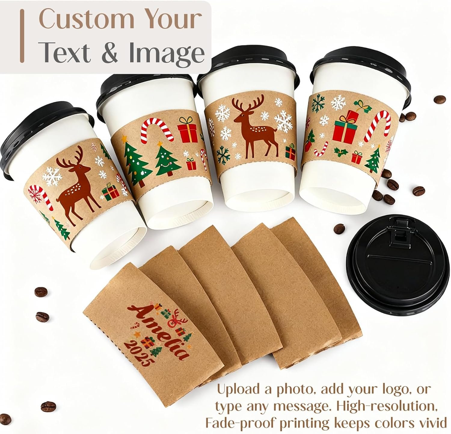 Grossiste en gobelets en papier personnalisés, Logo Personnalisé pour événements, 20/30/50/100pcs de manchons de gobelets jetables blancs ou kraft, Fabricant de manchons personnalisés pour mariage, baby shower, et anniversaires.