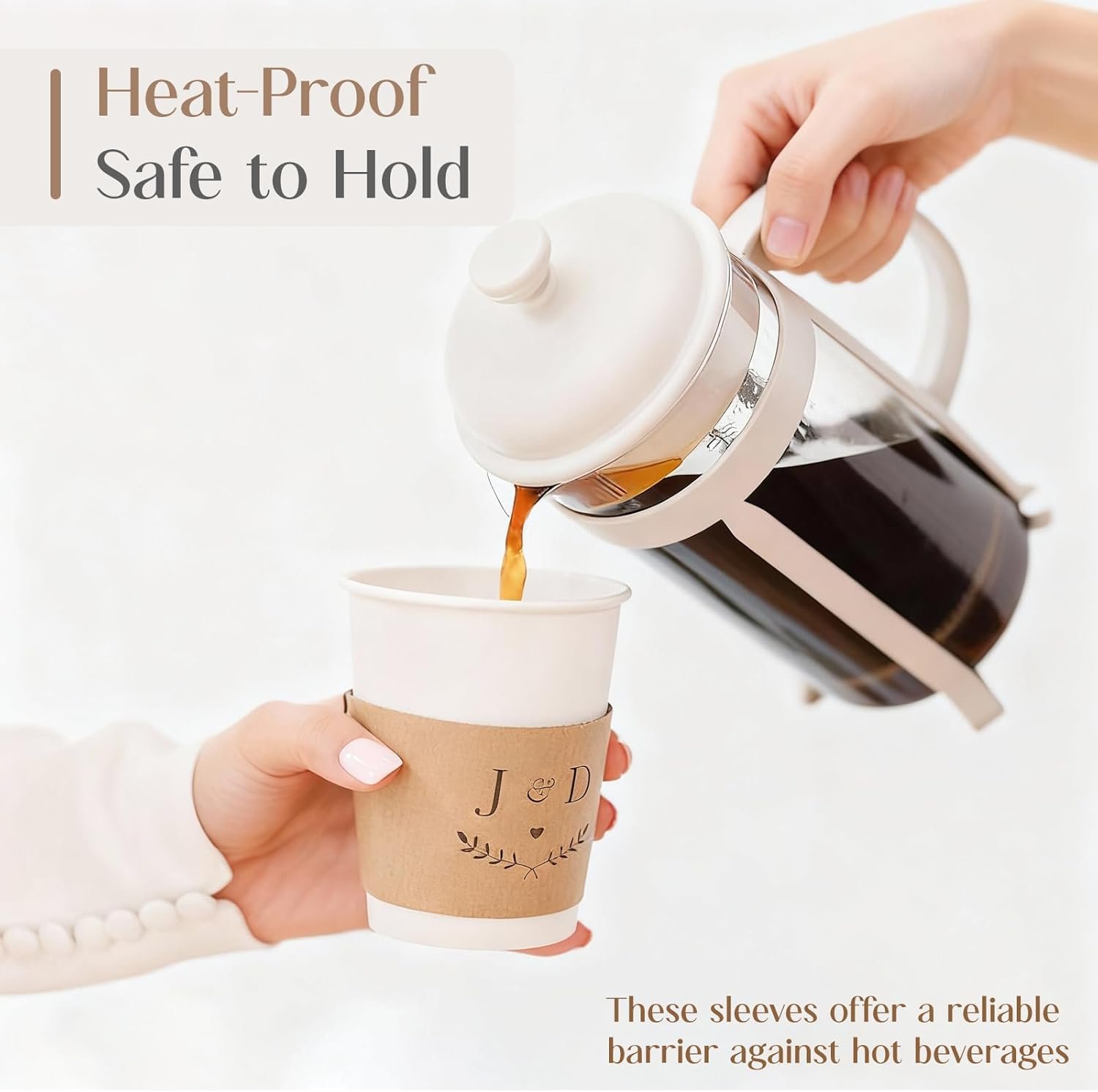 Grossiste en gobelets en papier personnalisés, Logo Personnalisé pour événements, 20/30/50/100pcs de manchons de gobelets jetables blancs ou kraft, Fabricant de manchons personnalisés pour mariage, baby shower, et anniversaires.