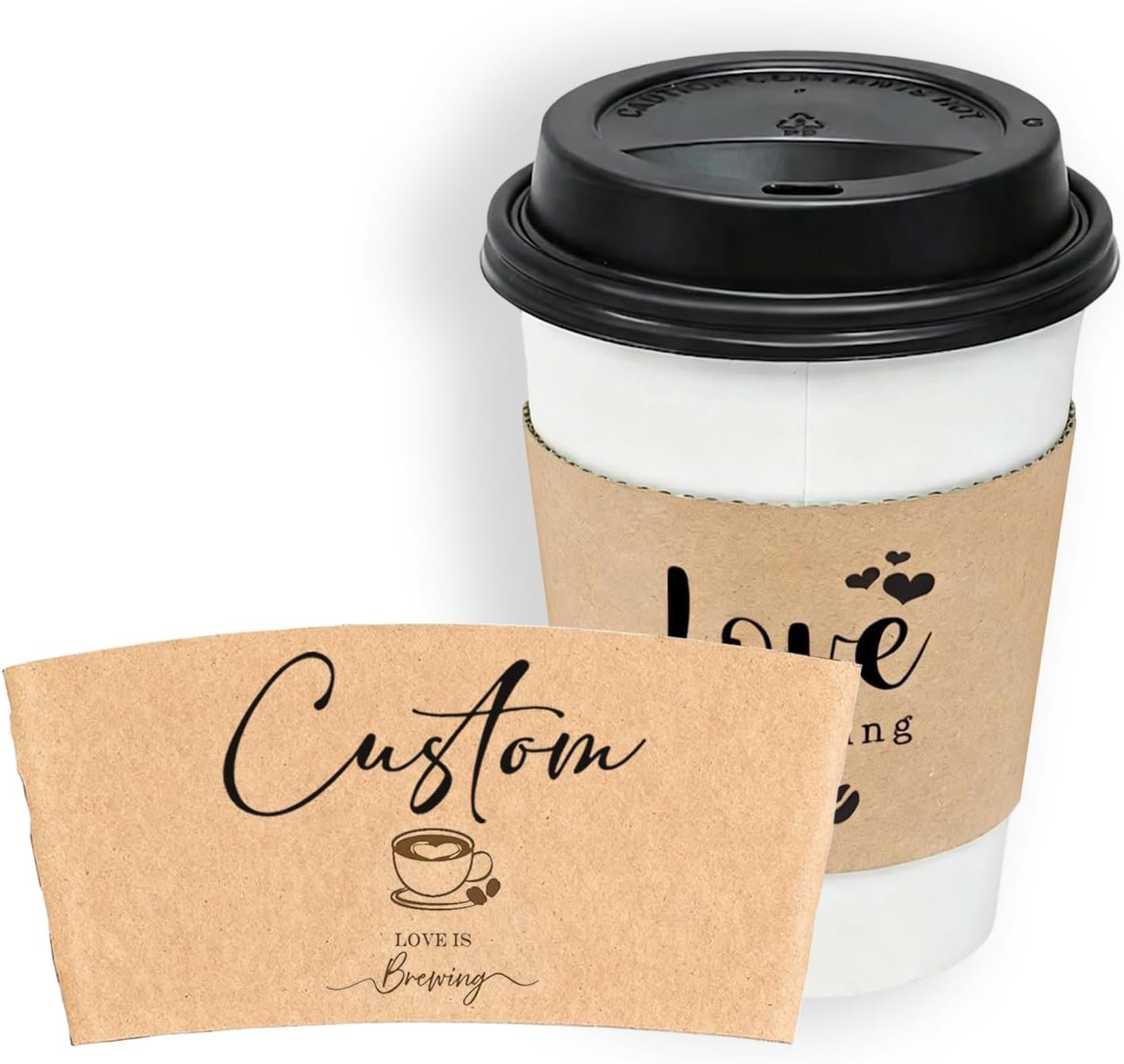 Grossiste en gobelets en papier personnalisés, Logo Personnalisé pour événements, 20/30/50/100pcs de manchons de gobelets jetables blancs ou kraft, Fabricant de manchons personnalisés pour mariage, baby shower, et anniversaires.