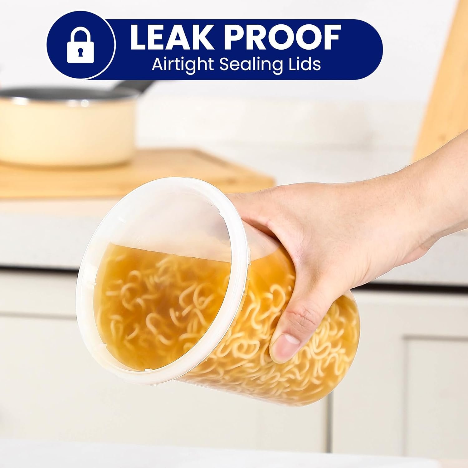 Grossiste de conteneurs alimentaires en plastique avec couvercles, assortiment de tailles (8 oz, 16 oz, 32 oz), pour stockage hermétique et utilisation au congélateur, au lave-vaisselle et au micro-ondes. Logo Personnalisé pour des contenants de soupe adaptés aux plats à emporter, fournis par un fabricant fiable. Vente en gros disponible.