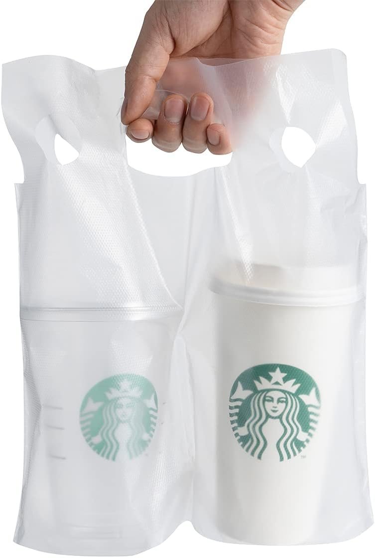 Grossiste en 100 sachets plastiques transparents pour transport de boissons, 2 tasses jusqu'à 32oz, OEM et vente en gros pour livraison à emporter.