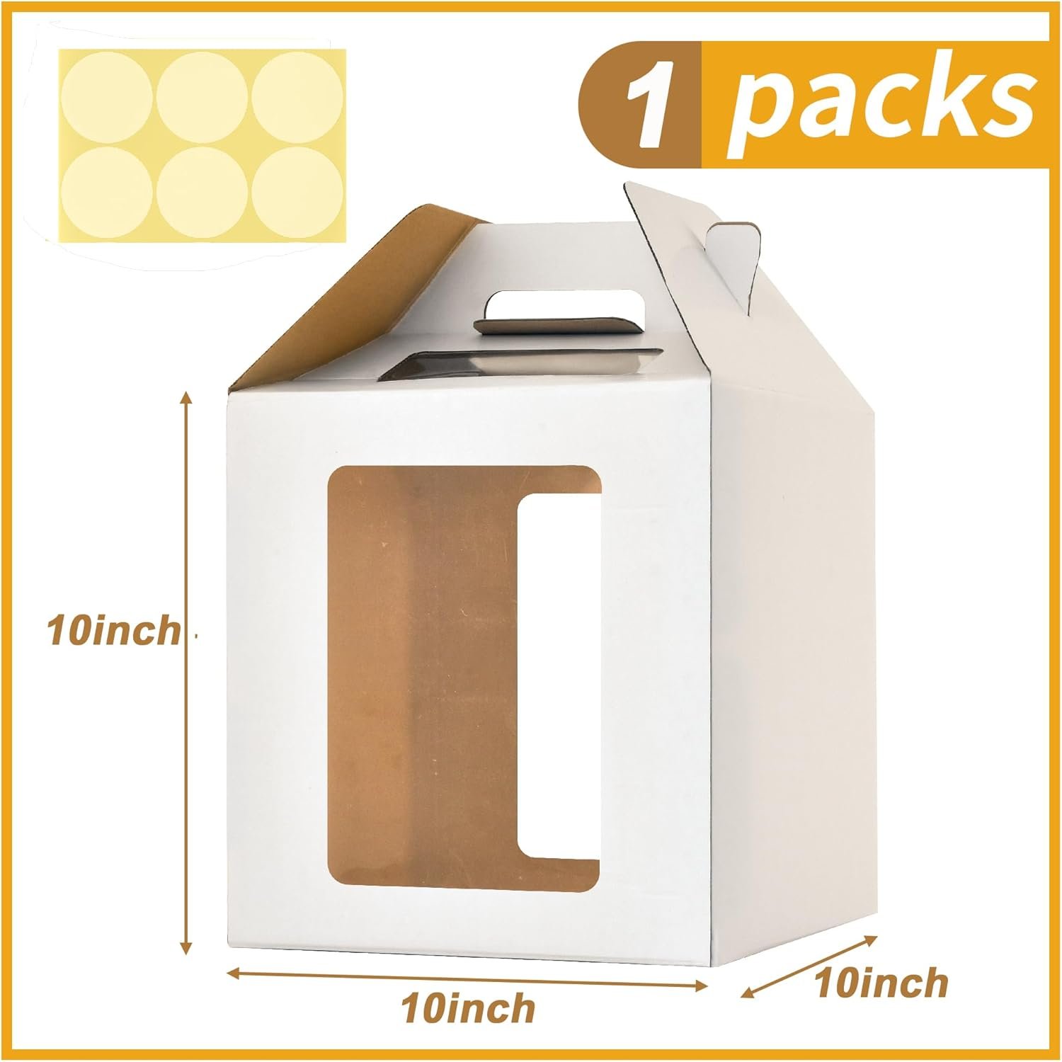 Boîte à gâteau haut de 10x10x10 pouces avec fenêtres, idéale pour les grossistes, transporteur à gâteau de 8 po et 10 po, boîte à gâteau à plusieurs niveaux, boîte à pâtisserie blanche durable, OEM, large boîte à gâteau (1 pack).