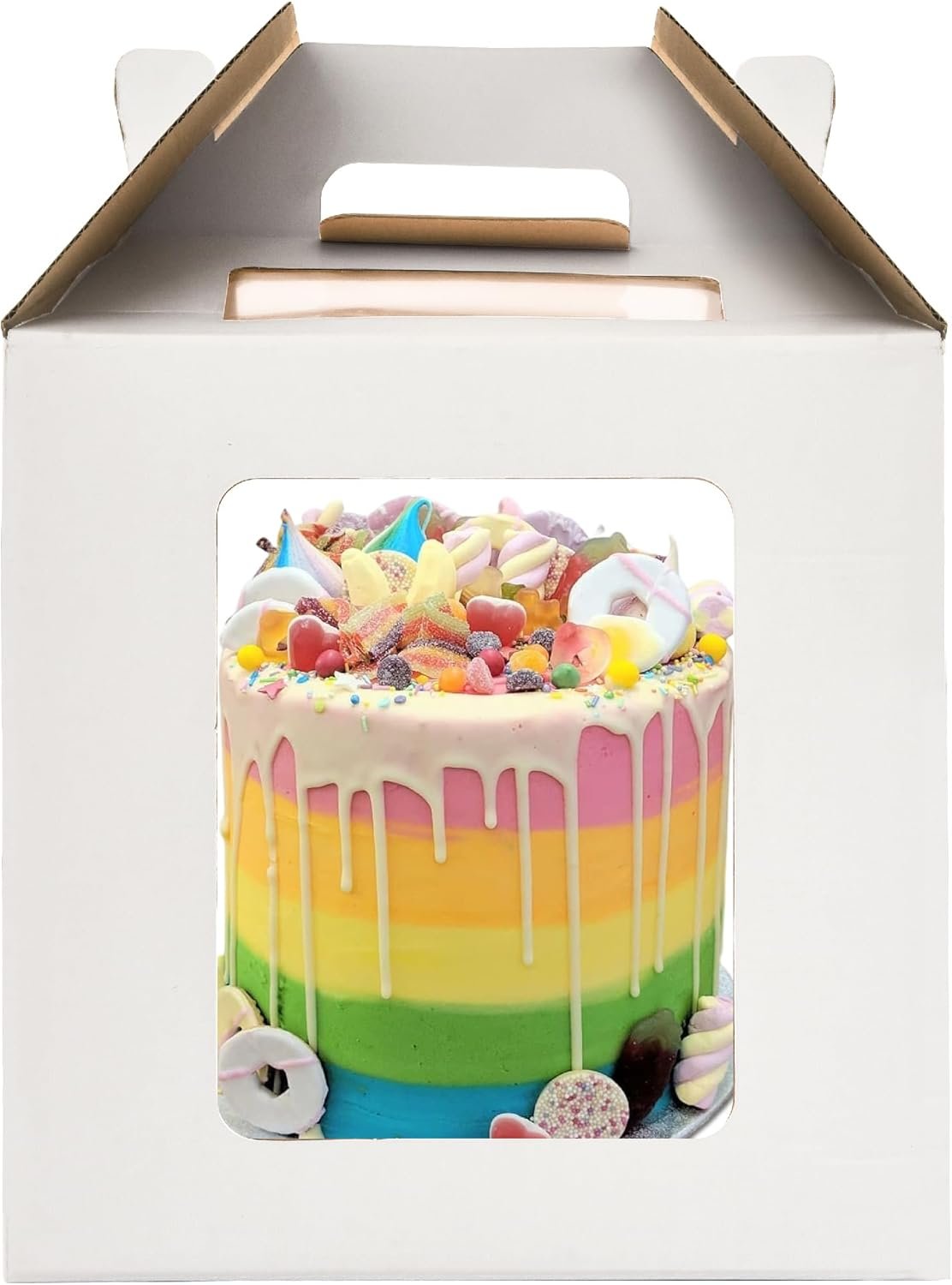 Boîte à gâteau haut de 10x10x10 pouces avec fenêtres, idéale pour les grossistes, transporteur à gâteau de 8 po et 10 po, boîte à gâteau à plusieurs niveaux, boîte à pâtisserie blanche durable, OEM, large boîte à gâteau (1 pack).