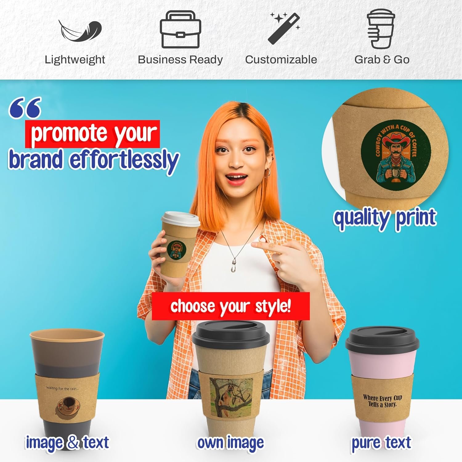 Grossiste manches en papier ondulé personnalisées pour gobelets jetables de café chaud avec couvercles - Logo Personnalisé - Pack de 25 à 100 - Fabricant fiable