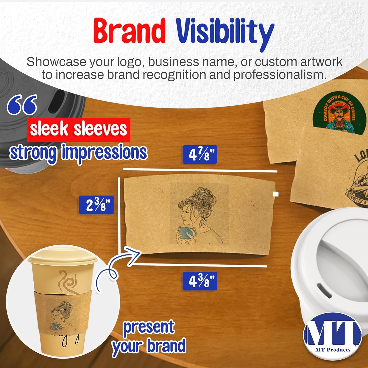 Grossiste manches en papier ondulé personnalisées pour gobelets jetables de café chaud avec couvercles - Logo Personnalisé - Pack de 25 à 100 - Fabricant fiable