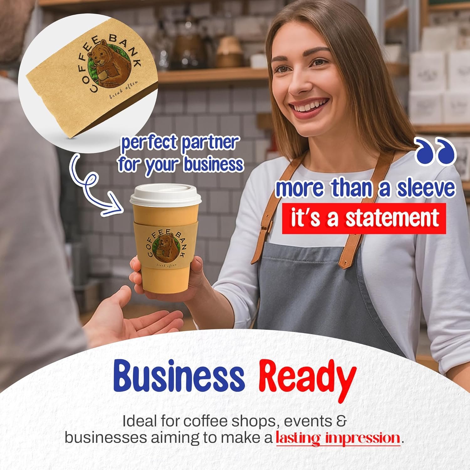 Grossiste manches en papier ondulé personnalisées pour gobelets jetables de café chaud avec couvercles - Logo Personnalisé - Pack de 25 à 100 - Fabricant fiable