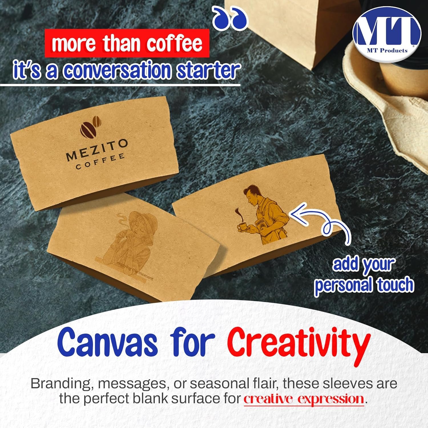 Grossiste manches en papier ondulé personnalisées pour gobelets jetables de café chaud avec couvercles - Logo Personnalisé - Pack de 25 à 100 - Fabricant fiable