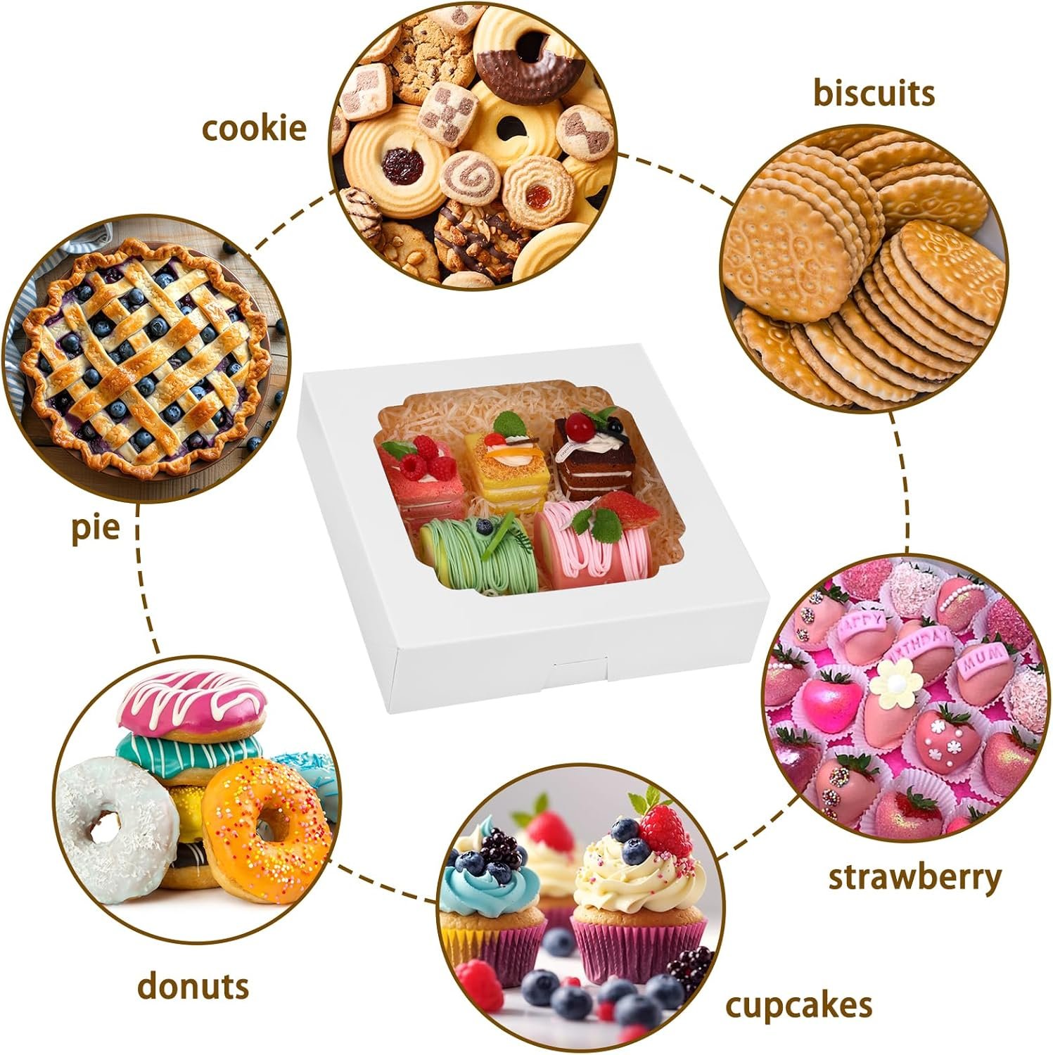 Grossiste en Vrac - Boîtes à Gâteau 56 pcs 10x10x2,5 pouces avec fenêtre pour Cookies, Pâtisseries, Tartes, Muffins, Donuts - Fournisseur avec Logo Personnalisé