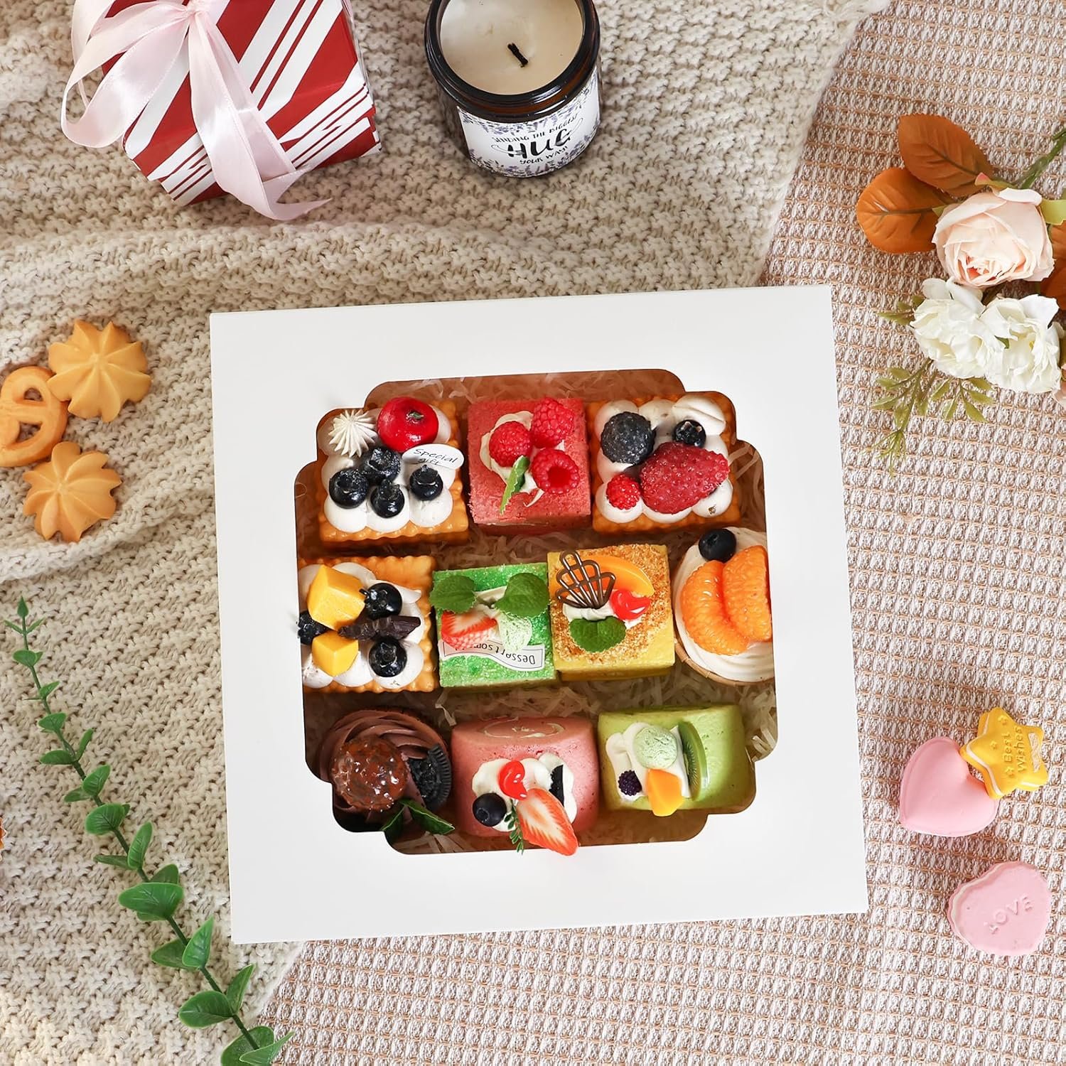 Grossiste en Vrac - Boîtes à Gâteau 56 pcs 10x10x2,5 pouces avec fenêtre pour Cookies, Pâtisseries, Tartes, Muffins, Donuts - Fournisseur avec Logo Personnalisé