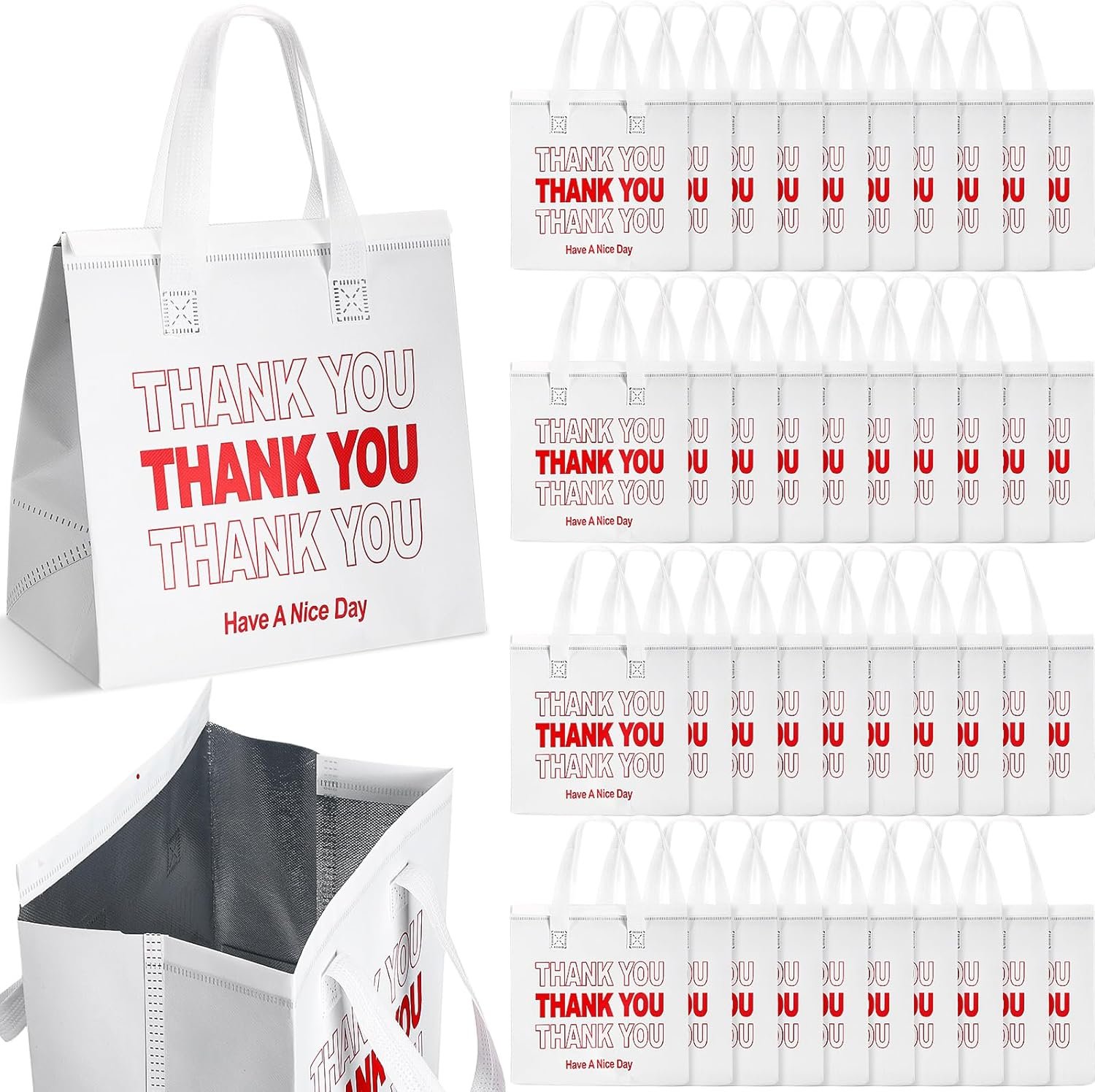 Grossiste de sacs isothermes 80 pcs pour livraison de nourriture 9.5 x 9.5 x 6 pouces, idéal pour le transport de nourriture chaude ou froide, avec possibilité de logo personnalisé, vente en gros pour cafés, pizzerias, traiteurs et pique-niques.