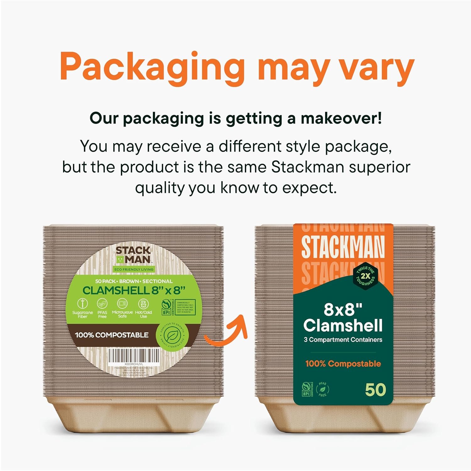 Grossiste de contenants alimentaires à emporter 100% compostables [8X8