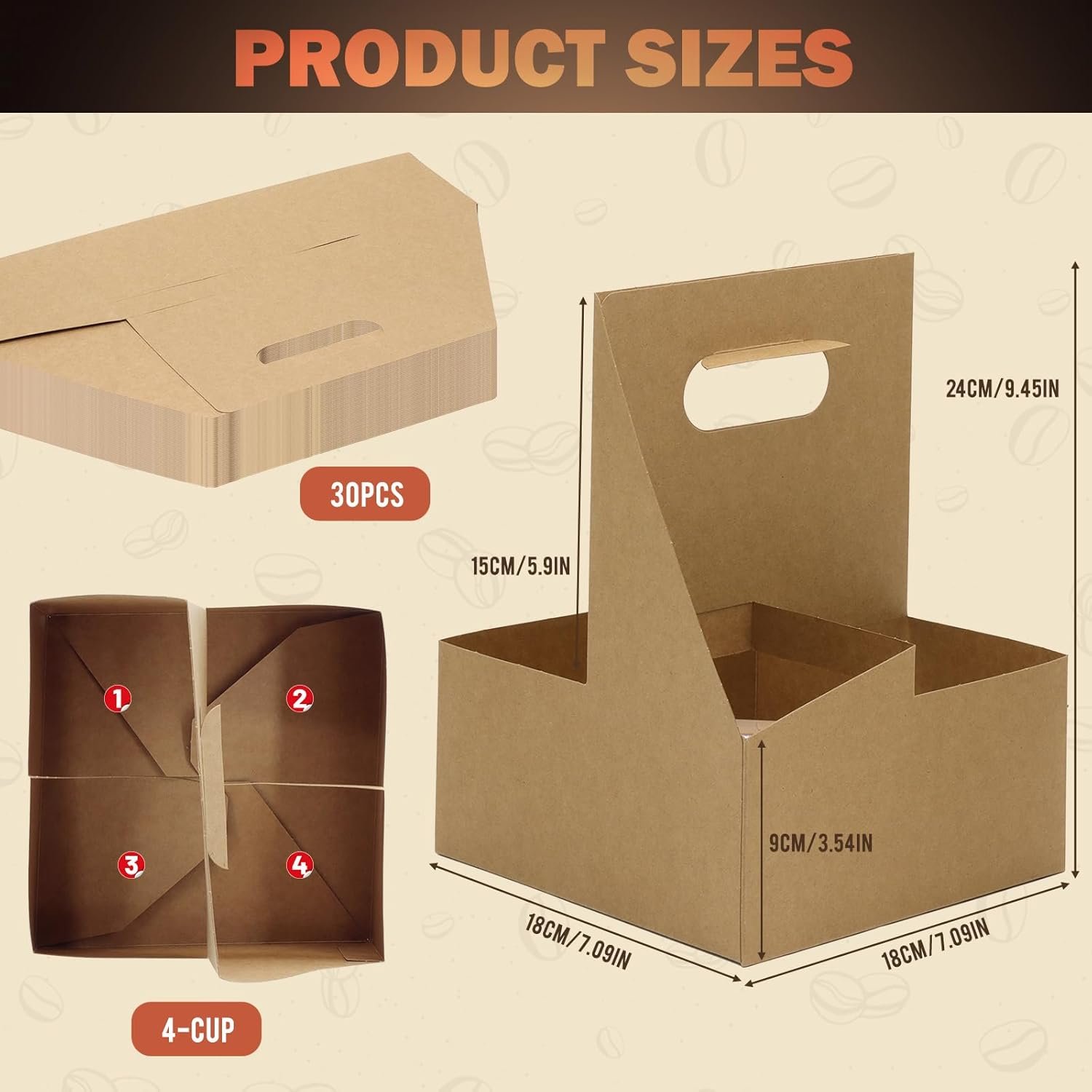 Grossiste porte-gobelet en carton pliable, support pour 4 tasses, capacité de 12oz à 32oz, 30 pièces, idéal pour la livraison de nourriture et les boissons chaudes ou froides, OEM avec logo personnalisé. Grossiste porte-gobelet en carton pliable, support pour 4 tasses, capacité de 12oz à 32oz, 30 pièces, idéal pour la livraison de nourriture et les boissons chaudes ou froides, OEM avec logo personnalisé.