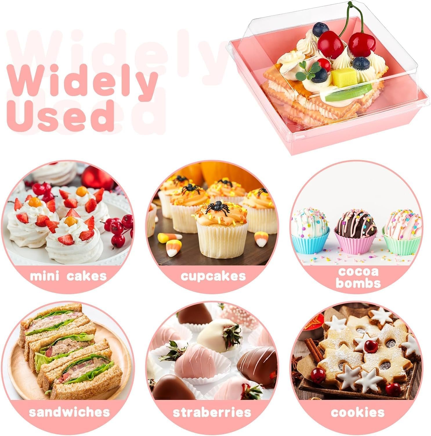 Grossiste en Vrac : Boîtes à Charcuterie Jetables Roses de 4 pouces avec Couvercles Clairs pour Cookies, Tranches de Gâteau, Mini Gâteaux, et Fraises en Chocolat - OEM Fournisseur de Boîtes à Desserts