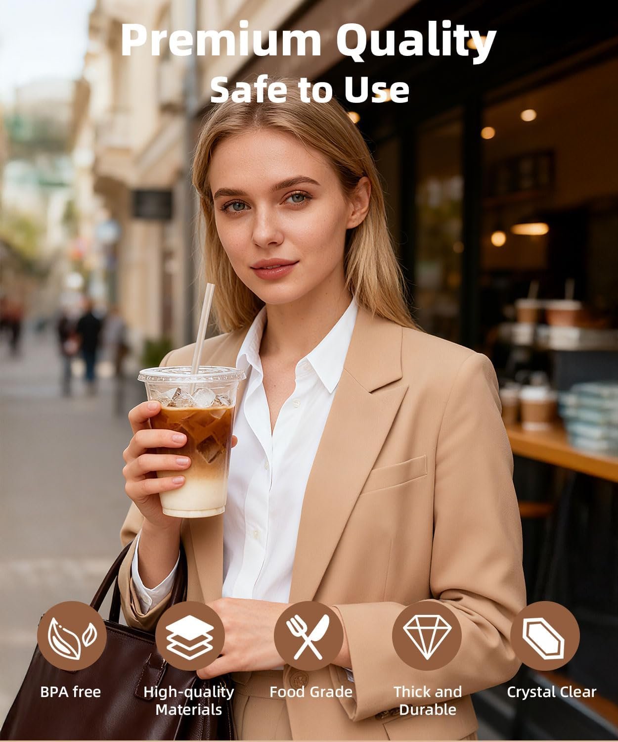 Grossiste 100 Paquet - Gobelets en Plastique Clairs de 16 oz avec Couvercles et Pailles, Gobelets Iced Coffee Stables et Sûrs pour les Aliments - Vente en Gros de Gobelets Jetables pour Boissons Froides, Milkshake sans BPA - Marque Blanche