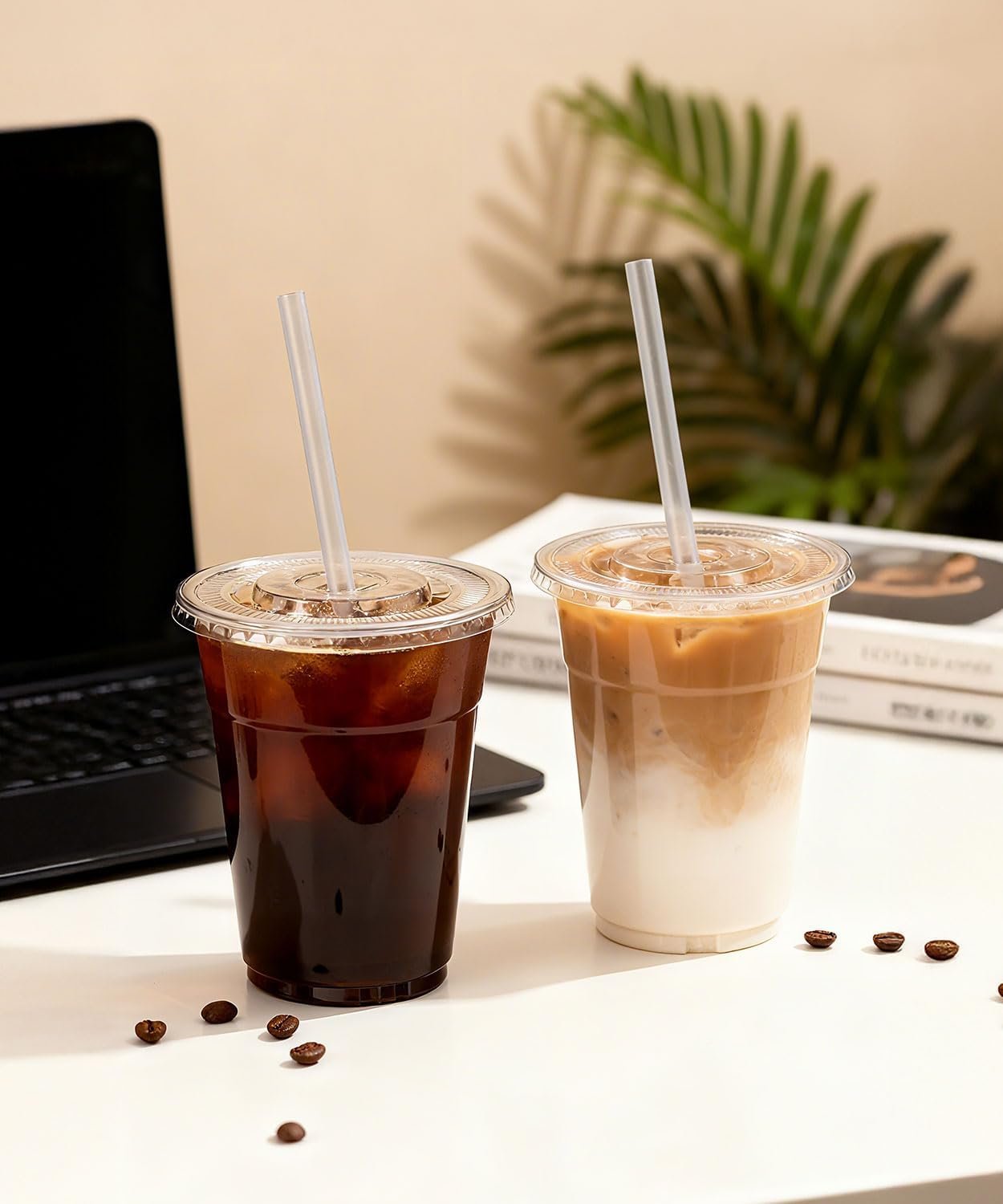 Grossiste 100 Paquet - Gobelets en Plastique Clairs de 16 oz avec Couvercles et Pailles, Gobelets Iced Coffee Stables et Sûrs pour les Aliments - Vente en Gros de Gobelets Jetables pour Boissons Froides, Milkshake sans BPA - Marque Blanche