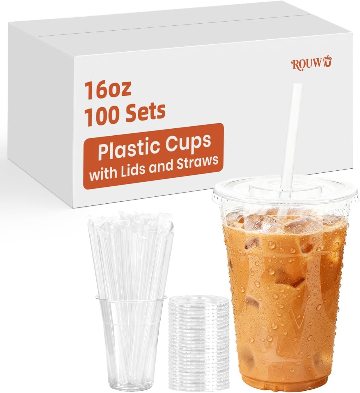 Grossiste 100 Paquet - Gobelets en Plastique Clairs de 16 oz avec Couvercles et Pailles, Gobelets Iced Coffee Stables et Sûrs pour les Aliments - Vente en Gros de Gobelets Jetables pour Boissons Froides, Milkshake sans BPA - Marque Blanche