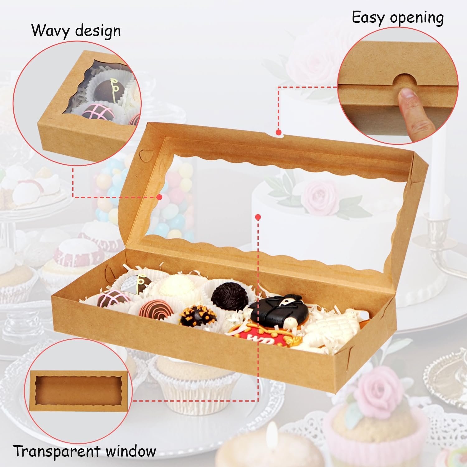 Grossiste 15PCS Boîtes de Pâtisserie Blanches avec Fenêtre 12x5x1.5 Pouces pour Cookies, Truffes au Chocolat, Macarons, Browines, et Gâteaux - Logo Personnalisé, Vente en Gros pour Noël, Saint-Valentin, Pâques et Fête des Mères. Grossiste 15PCS Boîtes de Pâtisserie Blanches avec Fenêtre 12x5x1.5 Pouces pour Cookies, Truffes au Chocolat, Macarons, Browines, et Gâteaux - Logo Personnalisé, Vente en Gros pour Noël, Saint-Valentin, Pâques et Fête des Mères.