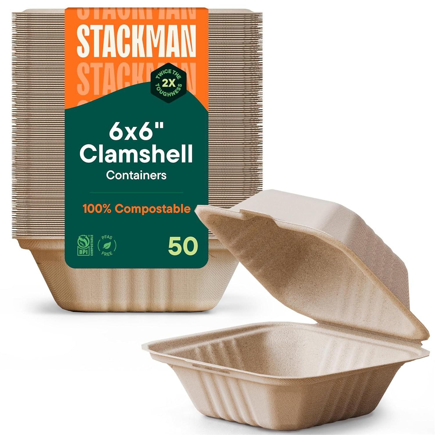 Grossiste conteneurs alimentaires écologiques 100% compostables [6x6" 50-Pack] en bagasse, fabricant de solutions biodégradables, logo personnalisé.