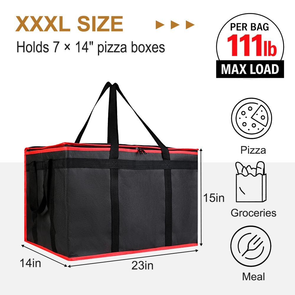 Grossiste Sac Isotherme pour Livraison Alimentaire, Grande Capacité Reusable Thermal Cooler - Sac pour Catering et Livraison, Transporteur de Pizza pour Événements, Gardez les Aliments Chauds/Froids, Fabricant (Noir avec Bord Rouge, 1PK) OEM
