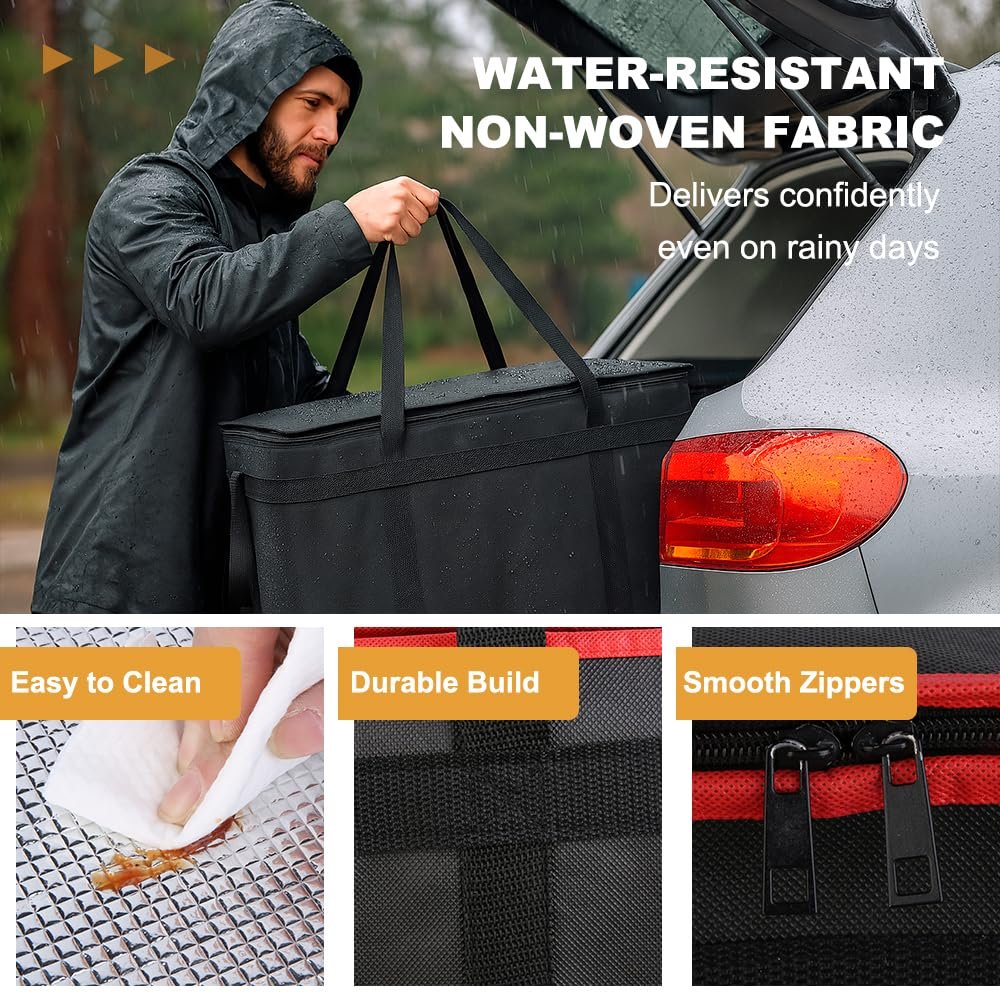 Grossiste Sac Isotherme pour Livraison Alimentaire, Grande Capacité Reusable Thermal Cooler - Sac pour Catering et Livraison, Transporteur de Pizza pour Événements, Gardez les Aliments Chauds/Froids, Fabricant (Noir avec Bord Rouge, 1PK) OEM