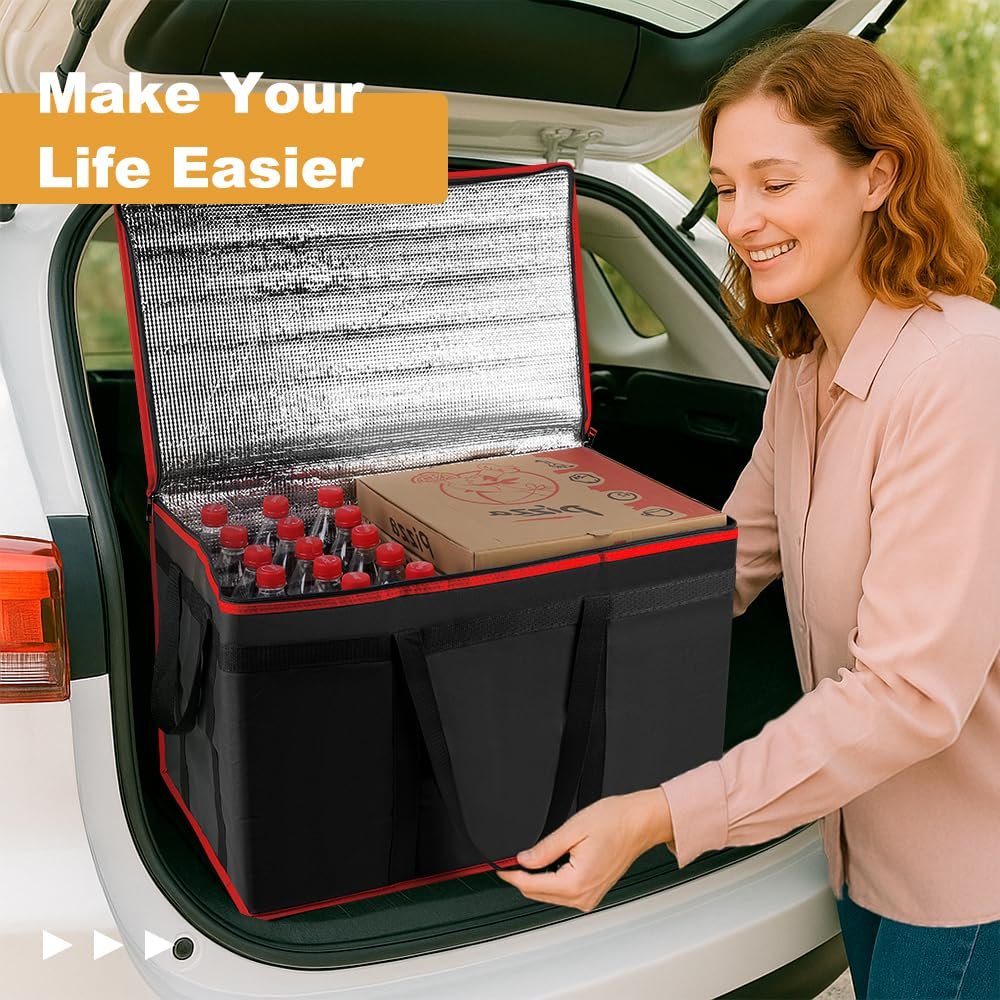 Grossiste Sac Isotherme pour Livraison Alimentaire, Grande Capacité Reusable Thermal Cooler - Sac pour Catering et Livraison, Transporteur de Pizza pour Événements, Gardez les Aliments Chauds/Froids, Fabricant (Noir avec Bord Rouge, 1PK) OEM