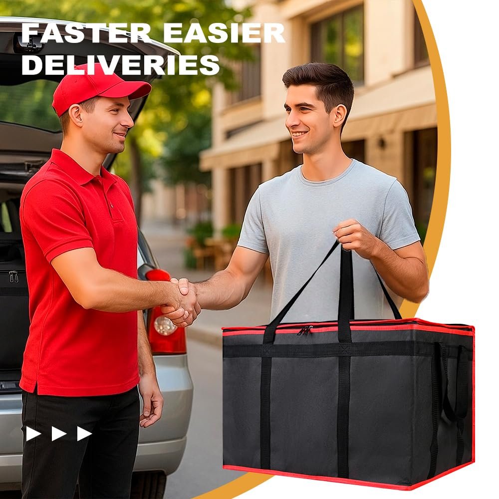 Grossiste Sac Isotherme pour Livraison Alimentaire, Grande Capacité Reusable Thermal Cooler - Sac pour Catering et Livraison, Transporteur de Pizza pour Événements, Gardez les Aliments Chauds/Froids, Fabricant (Noir avec Bord Rouge, 1PK) OEM