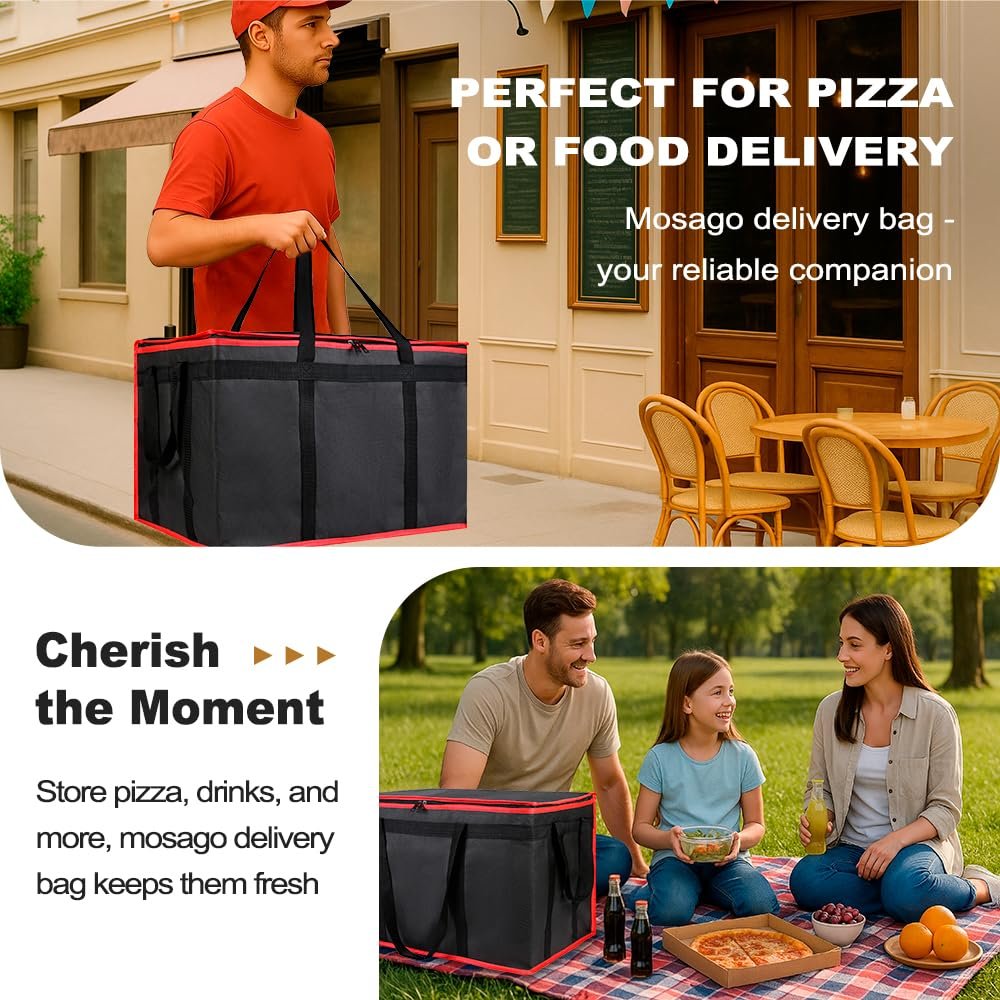 Grossiste Sac Isotherme pour Livraison Alimentaire, Grande Capacité Reusable Thermal Cooler - Sac pour Catering et Livraison, Transporteur de Pizza pour Événements, Gardez les Aliments Chauds/Froids, Fabricant (Noir avec Bord Rouge, 1PK) OEM
