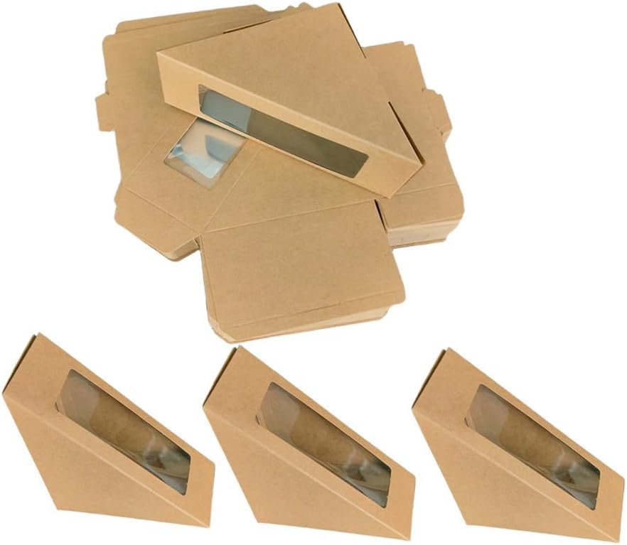 Boîtes à sandwich en papier kraft avec fenêtre transparente, 100 unités, vente en gros, fabriquées par un fournisseur spécialisé, avec logo personnalisé, contenants pour pâtisserie à emporter.