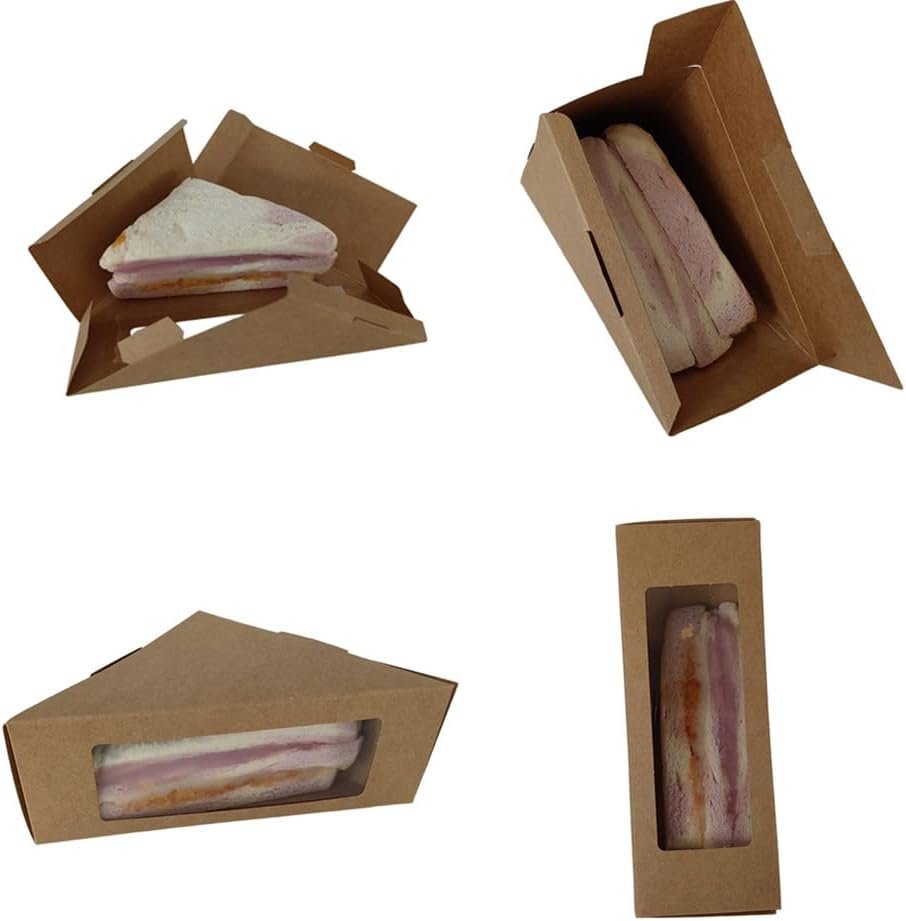 Boîtes à sandwich en papier kraft avec fenêtre transparente, 100 unités, vente en gros, fabriquées par un fournisseur spécialisé, avec logo personnalisé, contenants pour pâtisserie à emporter.