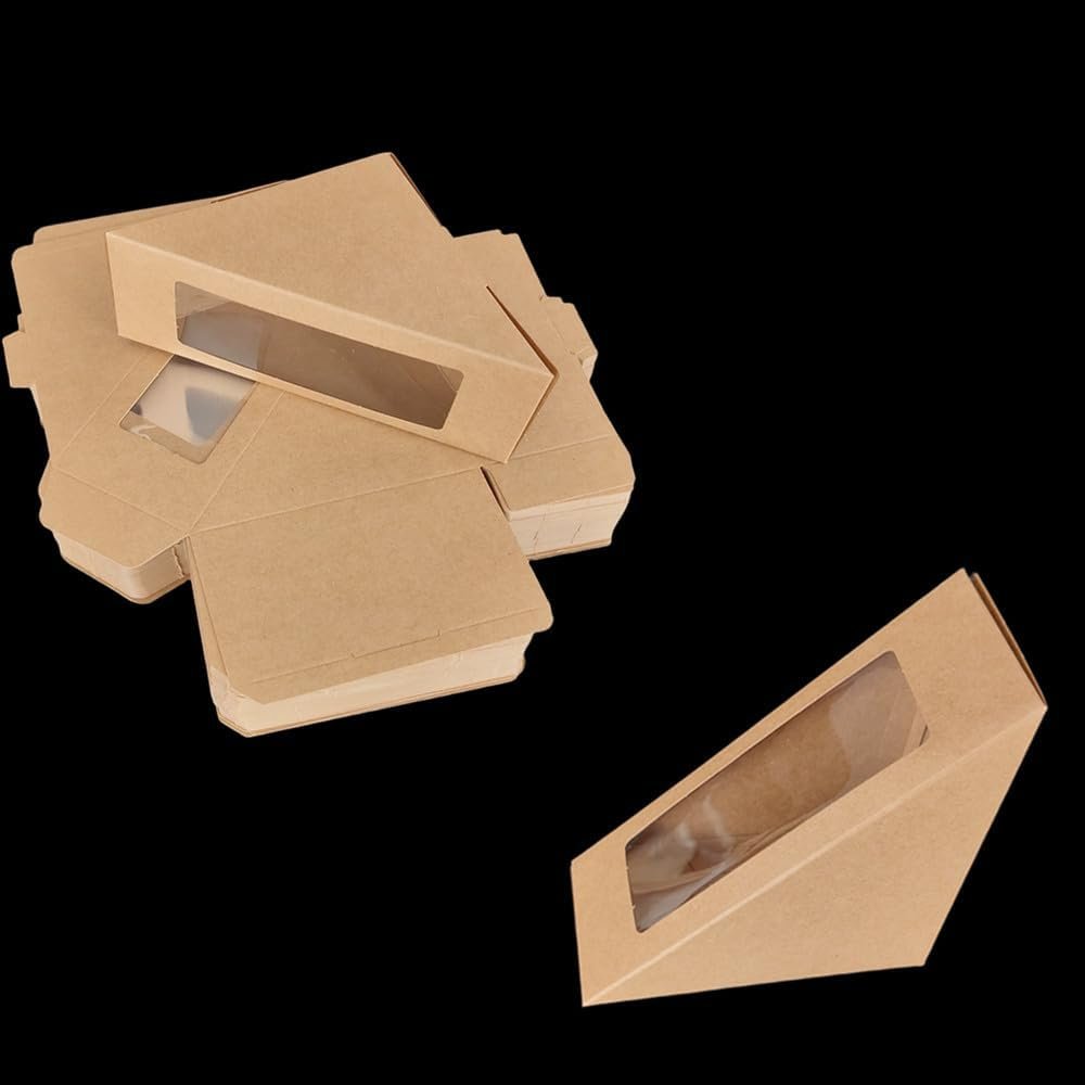 Boîtes à sandwich en papier kraft avec fenêtre transparente, 100 unités, vente en gros, fabriquées par un fournisseur spécialisé, avec logo personnalisé, contenants pour pâtisserie à emporter.
