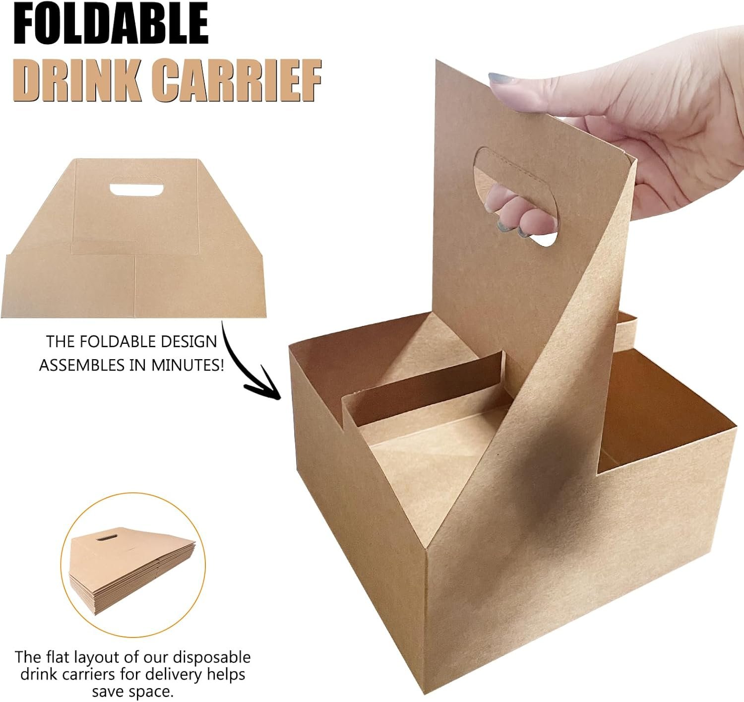 Grossiste en Vrac : Support à boissons pour 50 Pcs avec anse (4 tasses), fabriqué par un fournisseur de qualité, idéal pour toutes vos livraisons de boissons et aliments, avec logo personnalisé.