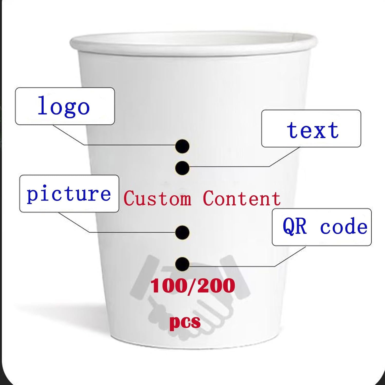 Grossiste 100 PCS Gobelets en Papier Personnalisés 7/9/10/12 oz, Logo Personnalisé, Cups Jetables pour Bureau, Événements de Mariage, Fêtes de Noël, Vente en Gros.