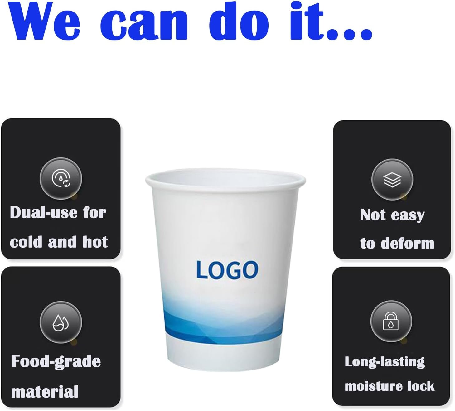 Grossiste 100 PCS Gobelets en Papier Personnalisés 7/9/10/12 oz, Logo Personnalisé, Cups Jetables pour Bureau, Événements de Mariage, Fêtes de Noël, Vente en Gros.