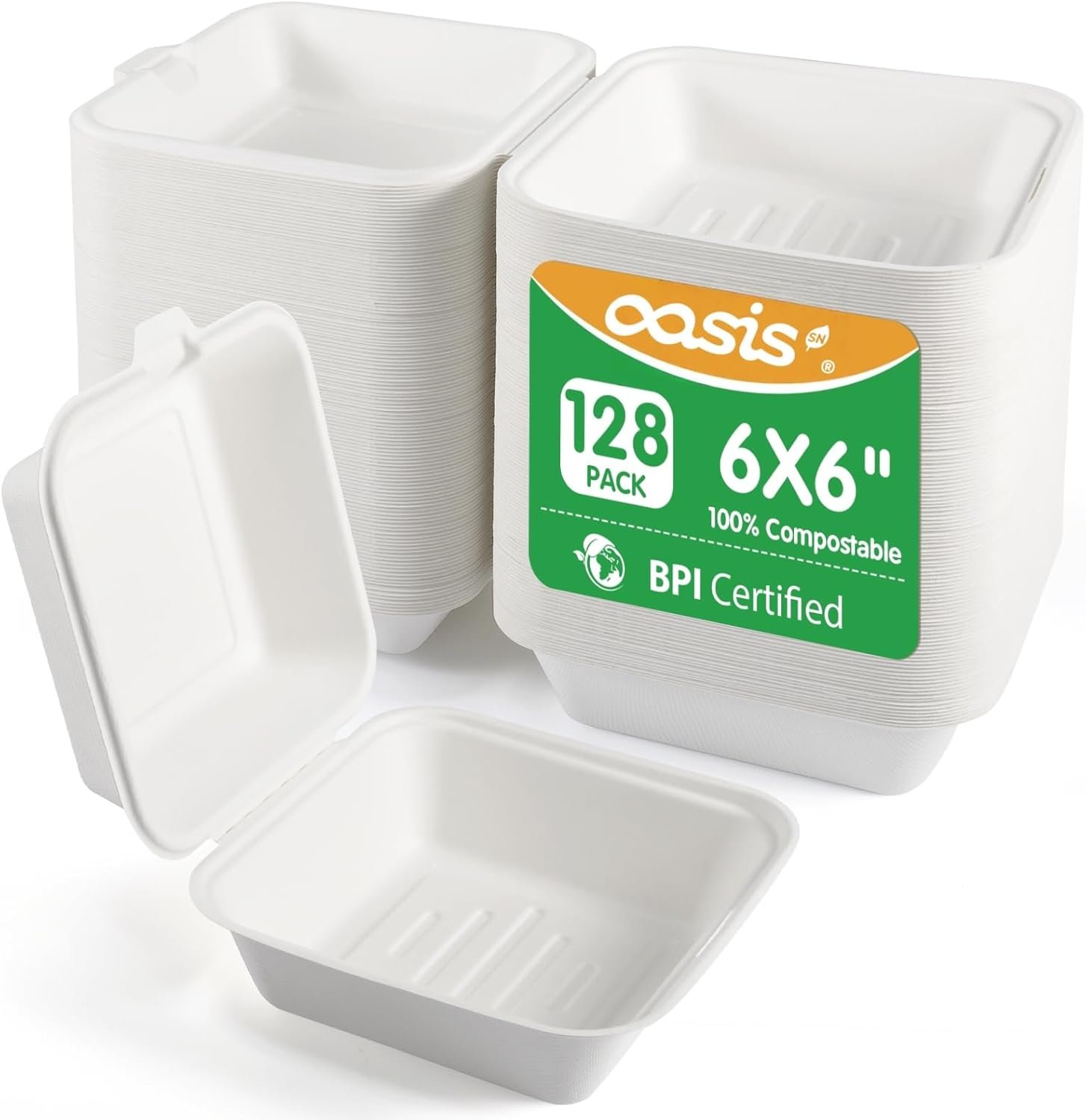 Grossiste de Contenants Alimentaires à Emporter Compostables 6x6, Boîtes en Papier Bagasse Biodégradables pour Burgers et Sandwiches, Logo Personnalisé, Fabricant Éco-Responsable, Vente en Gros, Résistantes au Micro-ondes et au Congélateur (Blanc, Petit)