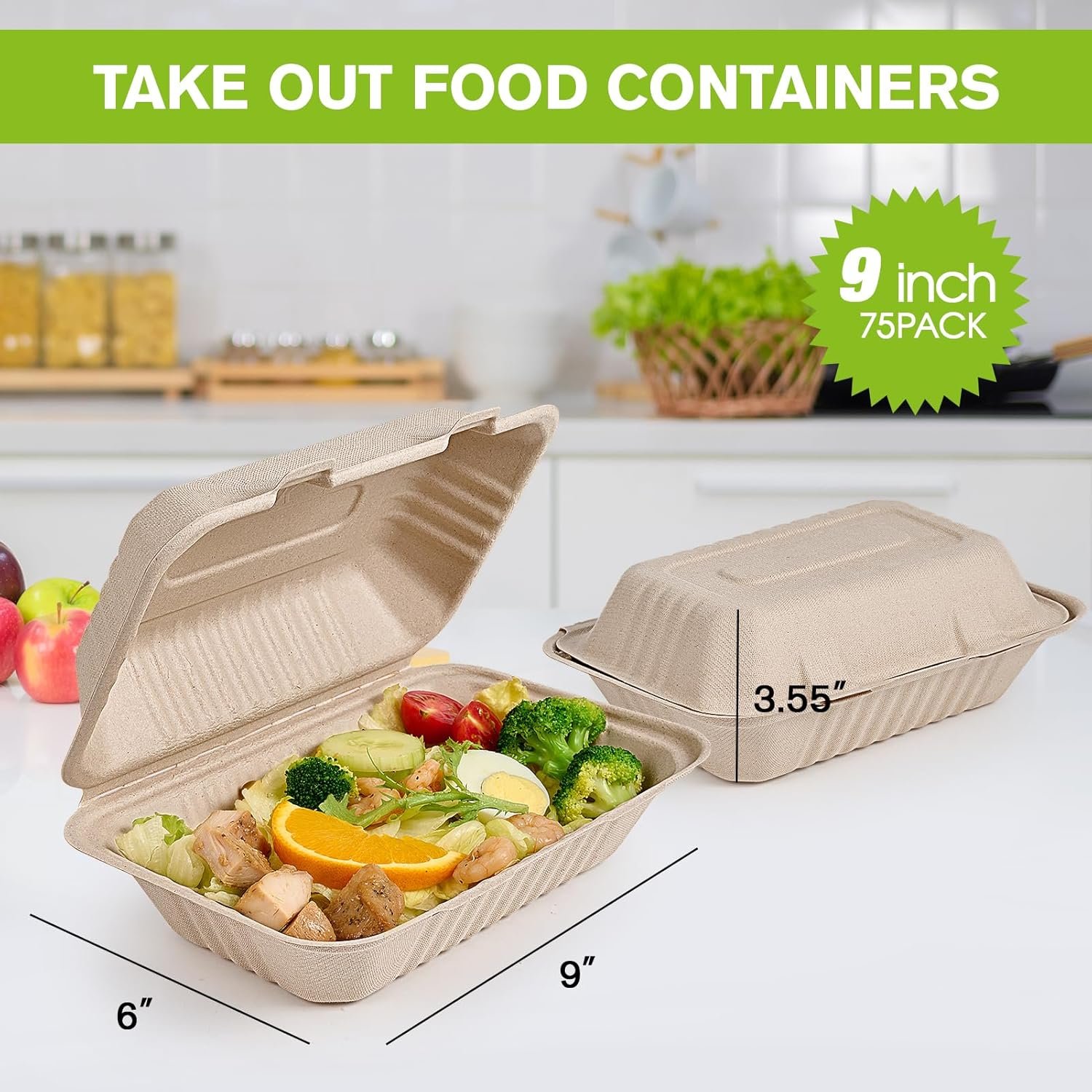 Grossiste Contenants Alimentaires Compostables 100% Biodégradables, 9X6 pouces, Fournisseur de Boîtes à Emporter, OEM, Contenants Jetables Écologiques.