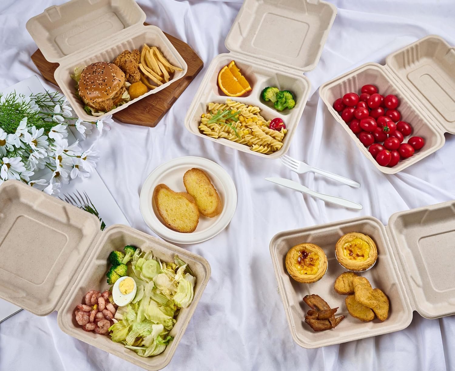 Grossiste Contenants Alimentaires Compostables 100% Biodégradables, 9X6 pouces, Fournisseur de Boîtes à Emporter, OEM, Contenants Jetables Écologiques.