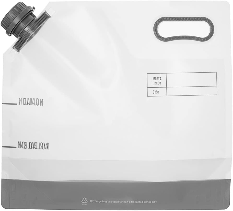 Containers d'eau de 1 gallon avec 10 sacs à boisson en plastique clair, vendus en gros, incluant des bouchons à preuve d'altération. Solution idéale pour les événements de traiteur, le camping ou la randonnée, ces sacs sont dotés d'une poignée durable et conviennent à une marque blanche.